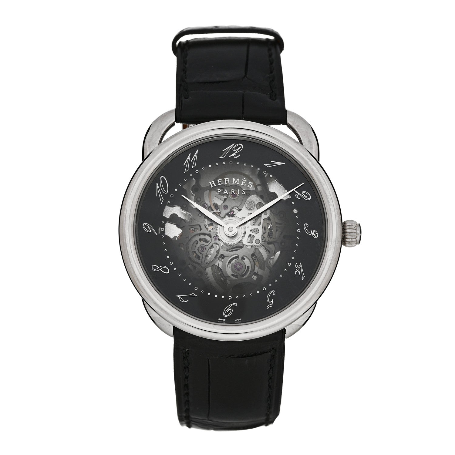 Stainless Steel Alligator 40mm Arceau Squelette Automatic Watch Noir