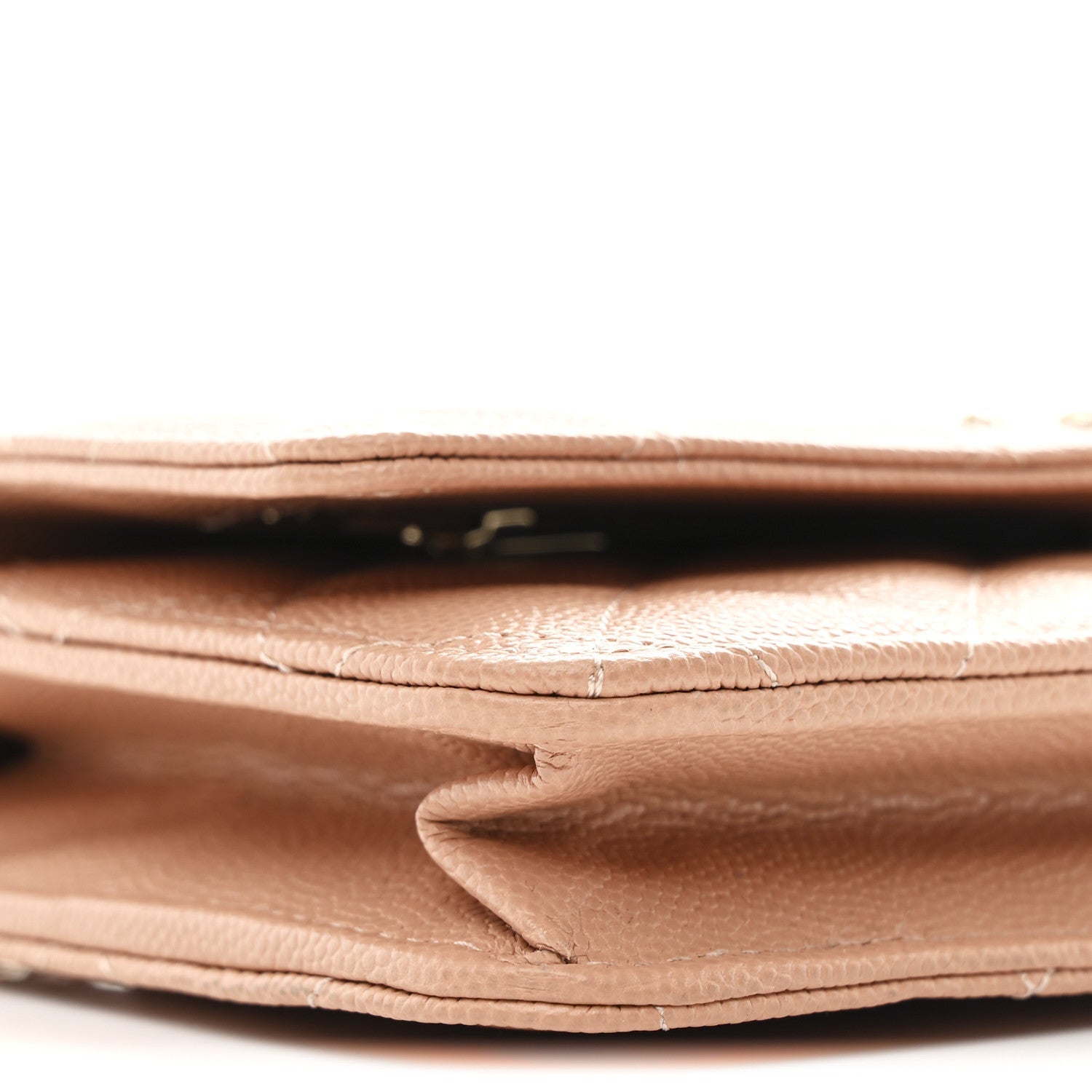Caviar Quilted Perforated Metal CC Wallet On Chain WOC Beige