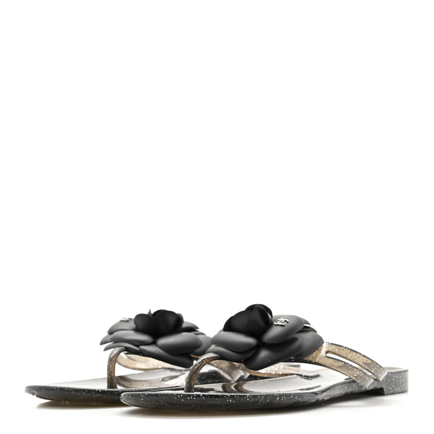 Glitter Jelly Camellia Thong Sandals 37 Black