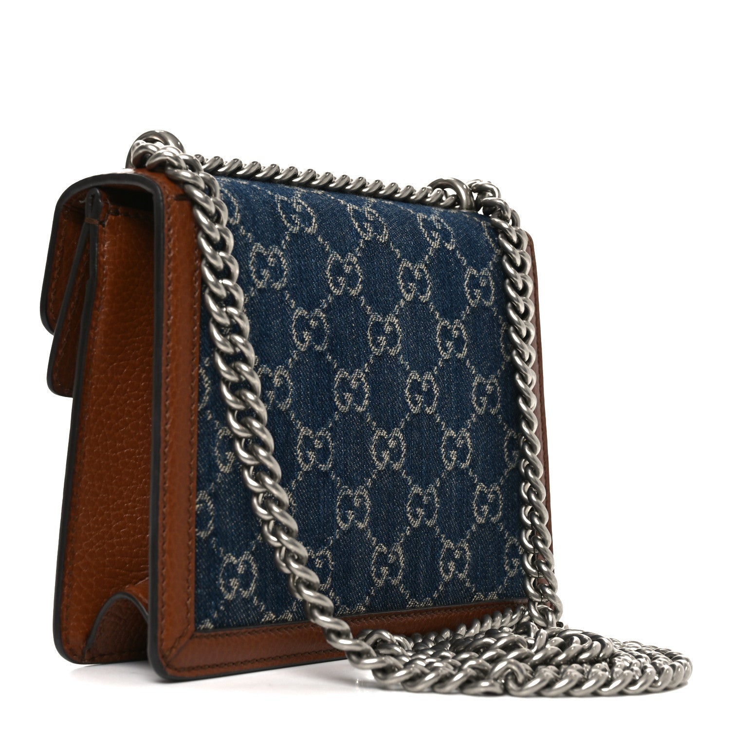 New Denim GG Monogram Dollar Calfskin Enamel Mini Dionysus Shoulder Bag Blue Tea Cuir Epilog Electric Blue