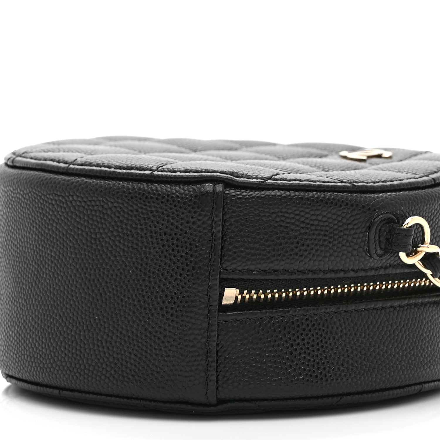 Caviar Quilted Round Clutch With Chain Black
