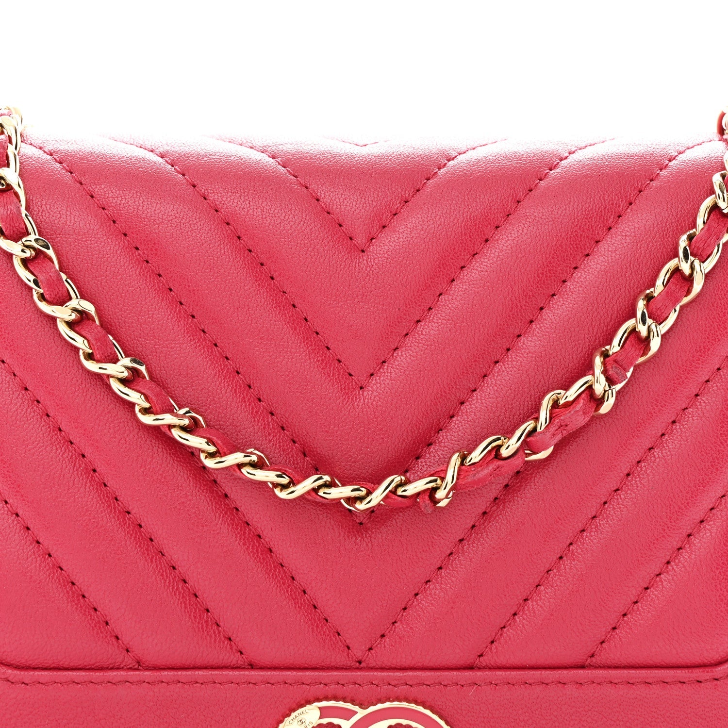 Sheepskin Chevron Quilted Vintage Mademoiselle Wallet On Chain WOC Dark Pink