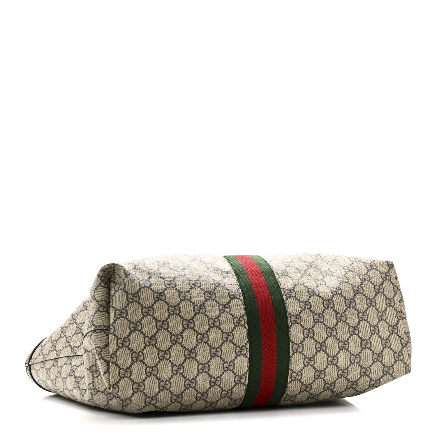 GG Supreme Monogram Textured Calfskin Web Medium Ophidia Shopping Tote Beige Ebony New Acero