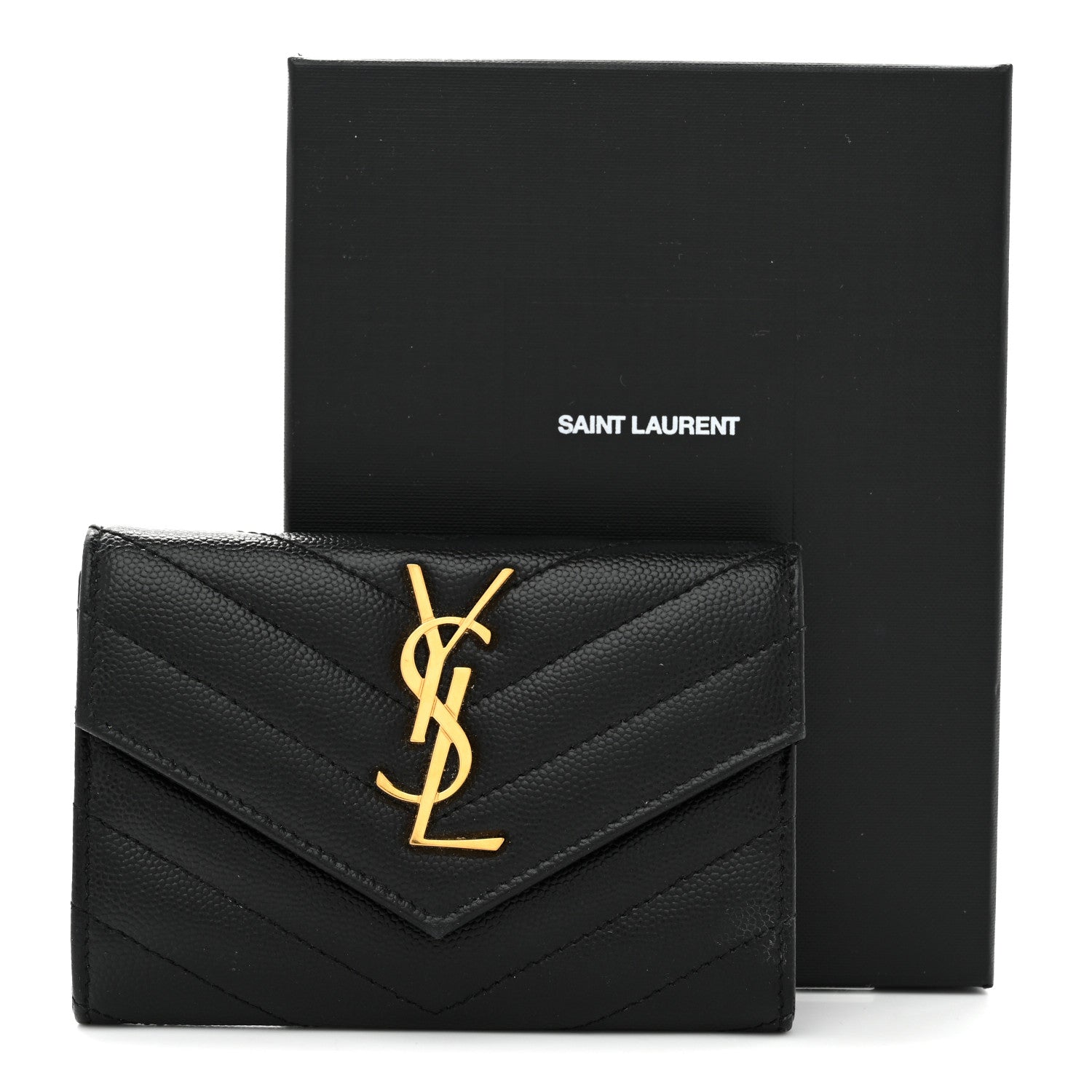 Grain De Poudre Matelasse Chevron Small Monogram Envelope Wallet Black
