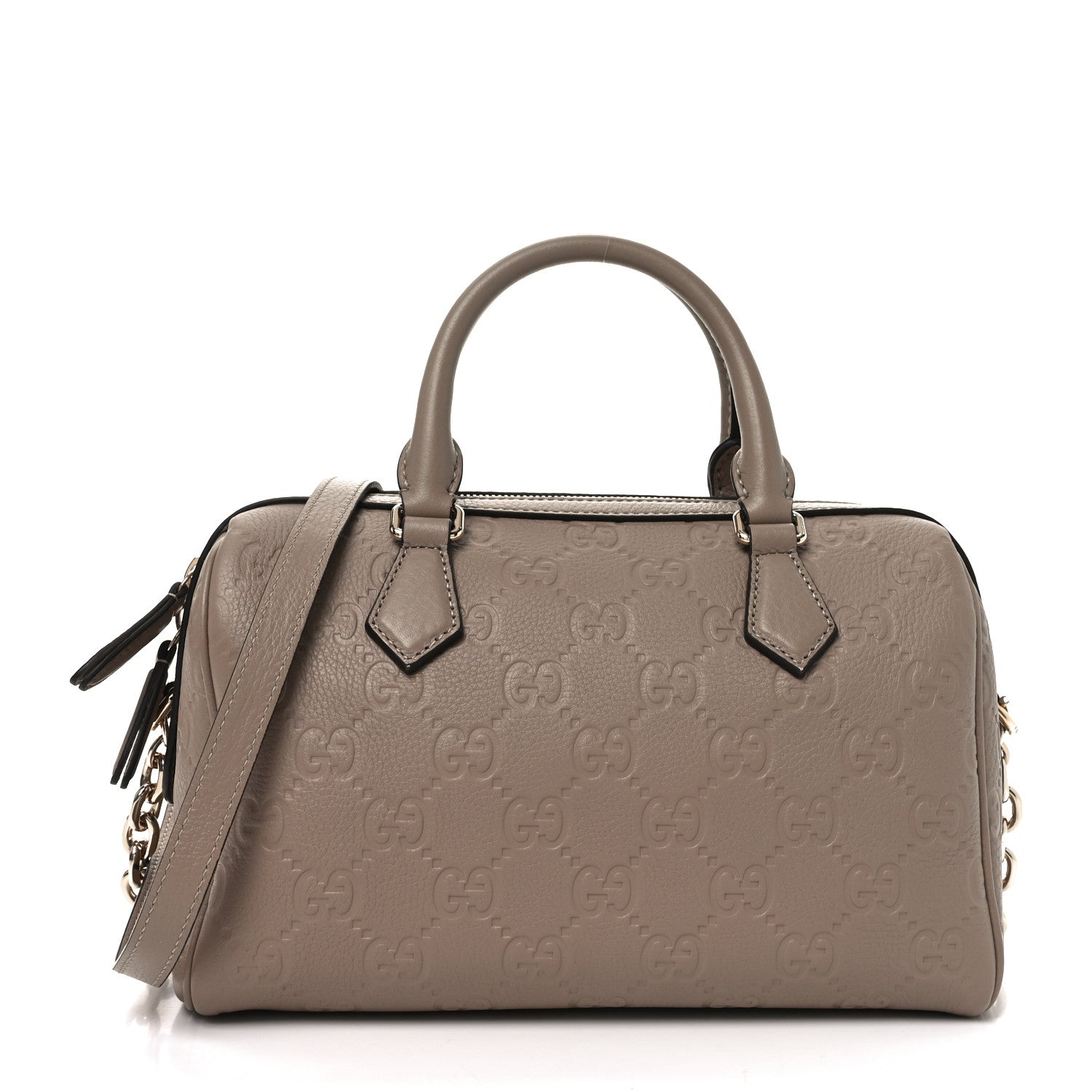 GG Grainy Calfskin Emblem Small Top Handle Bag Taupe
