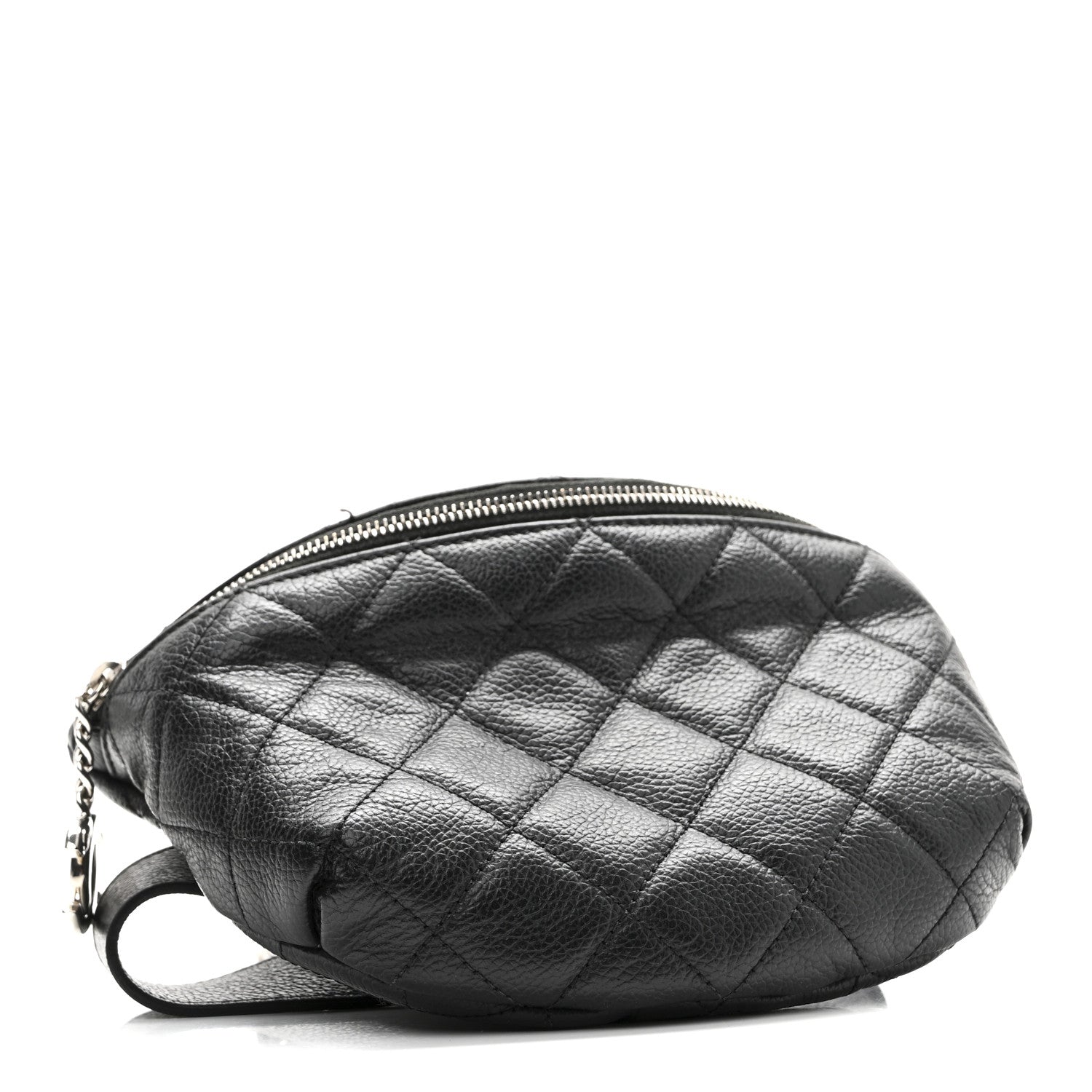 Grained Calfskin Quilted Waist Belt Bag Black