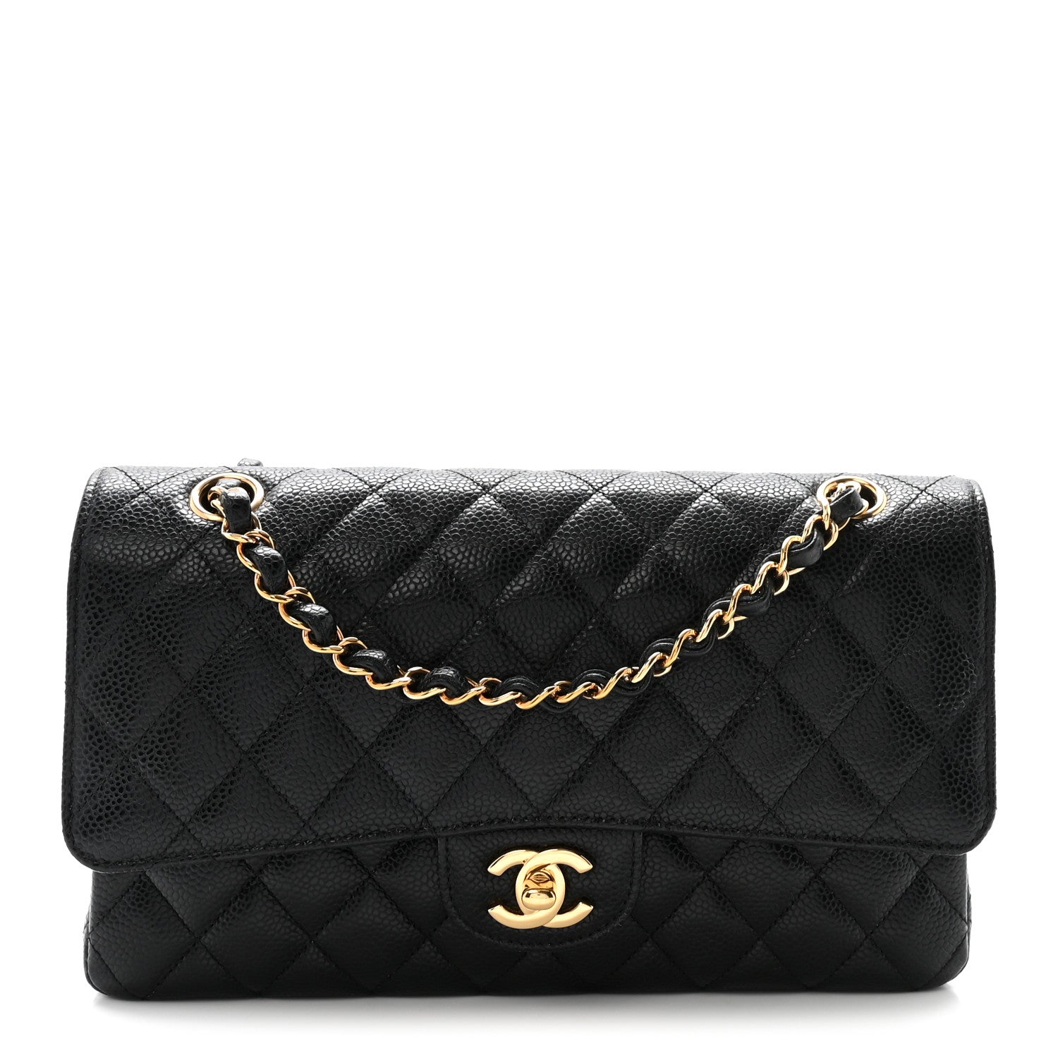 Caviar Quilted Medium Double Flap Black
