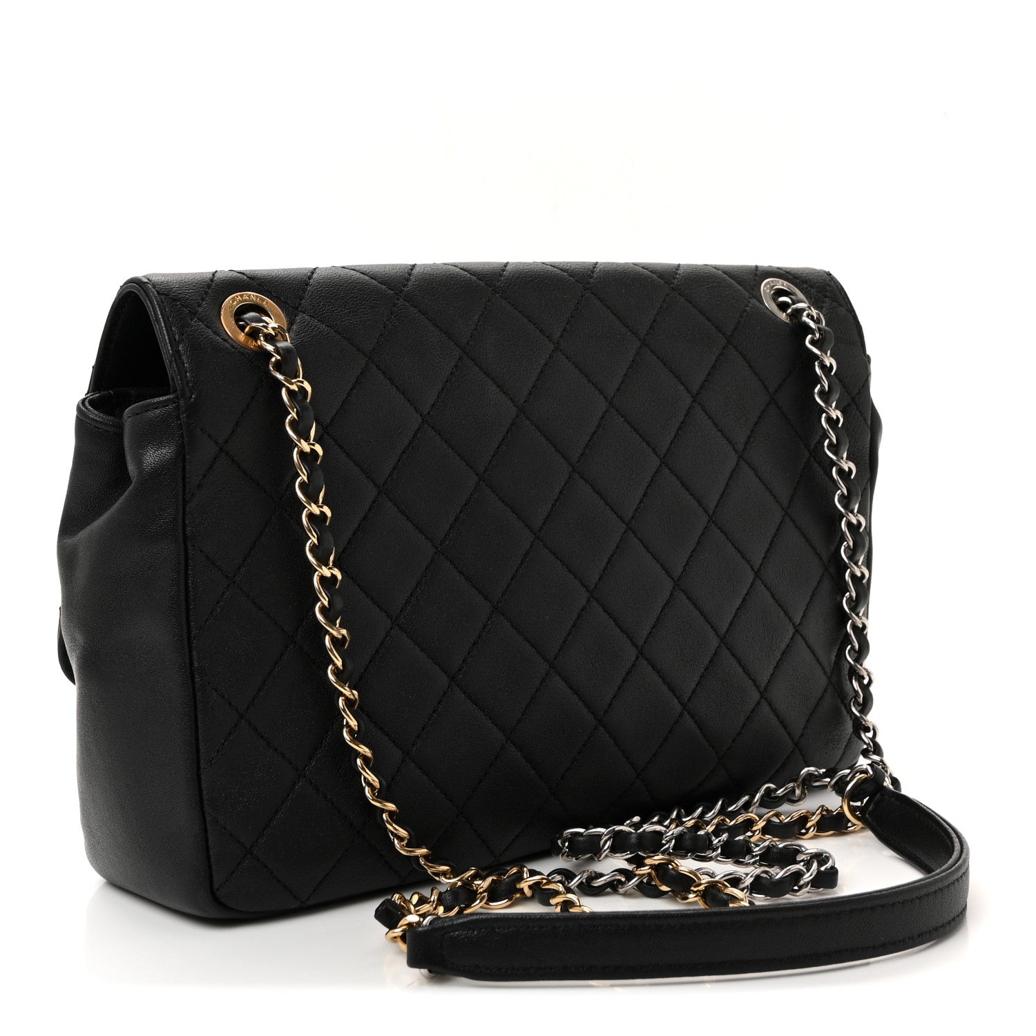 Calfskin Quilted Turn And Lock Flap Bag Black