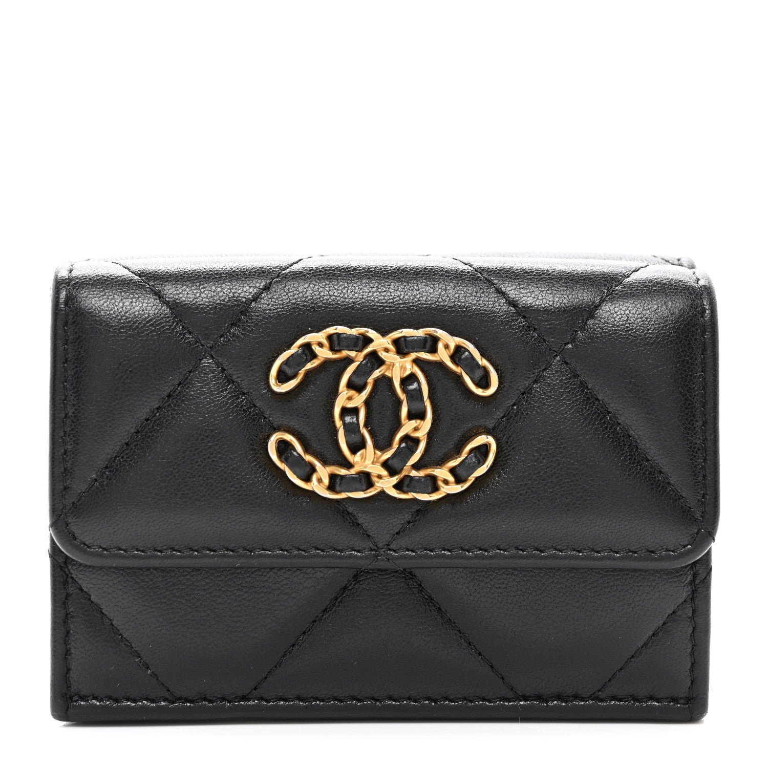 Lambskin Quilted Chanel 19 Flap Card Holder Black