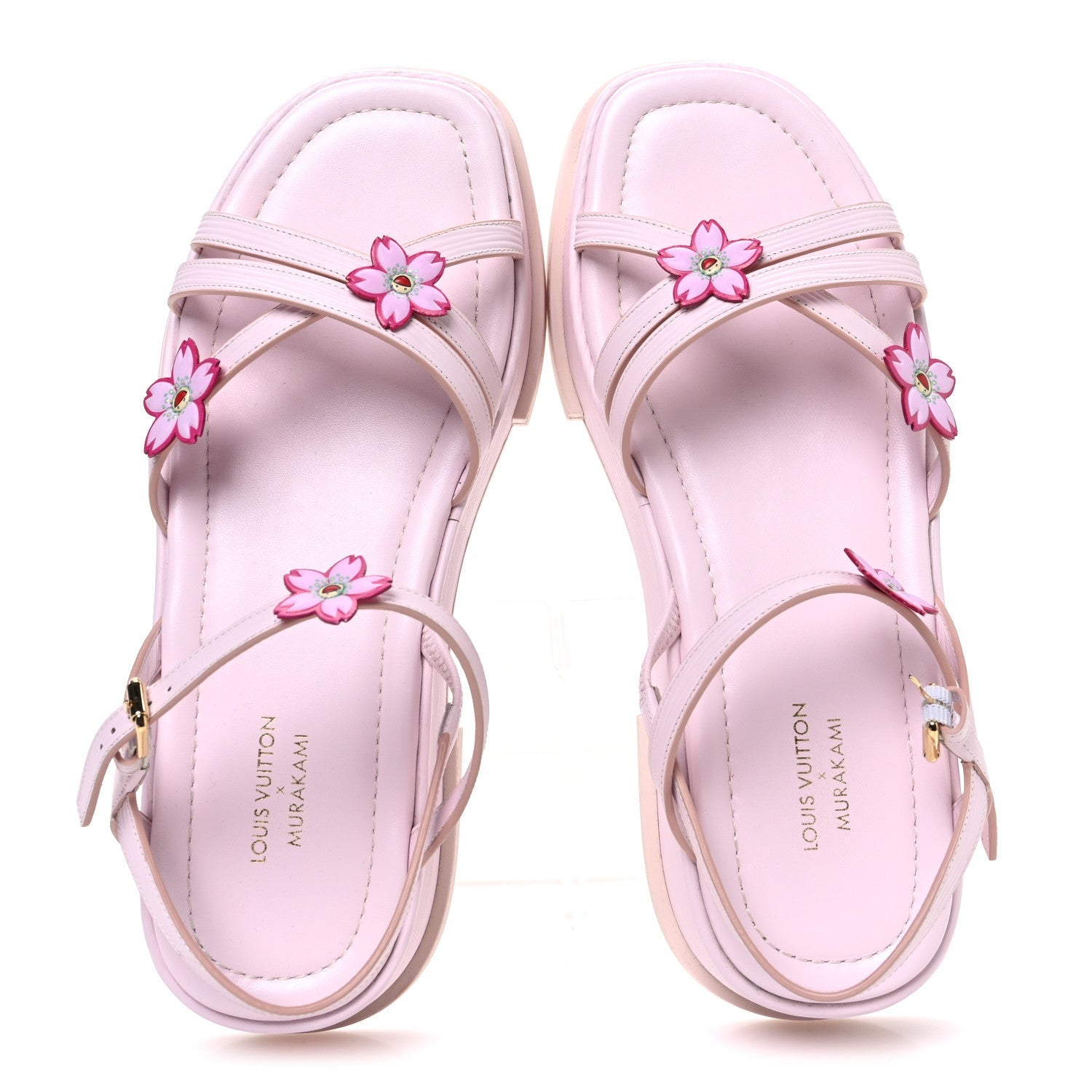 LV X TM Cherry Blossom Calfskin Maya Flatform Sandals 40 Light Pink