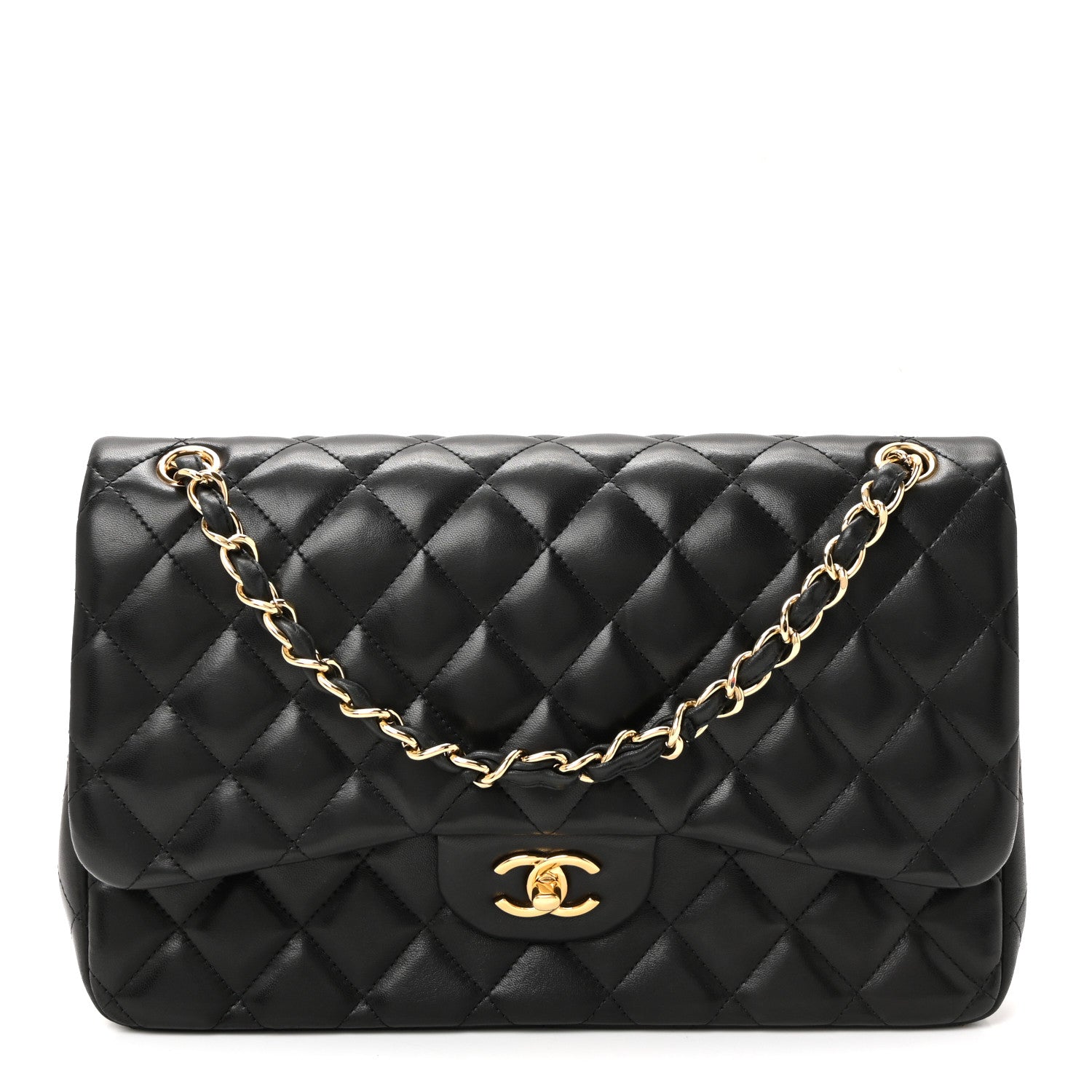 Lambskin Quilted Jumbo Double Flap Black