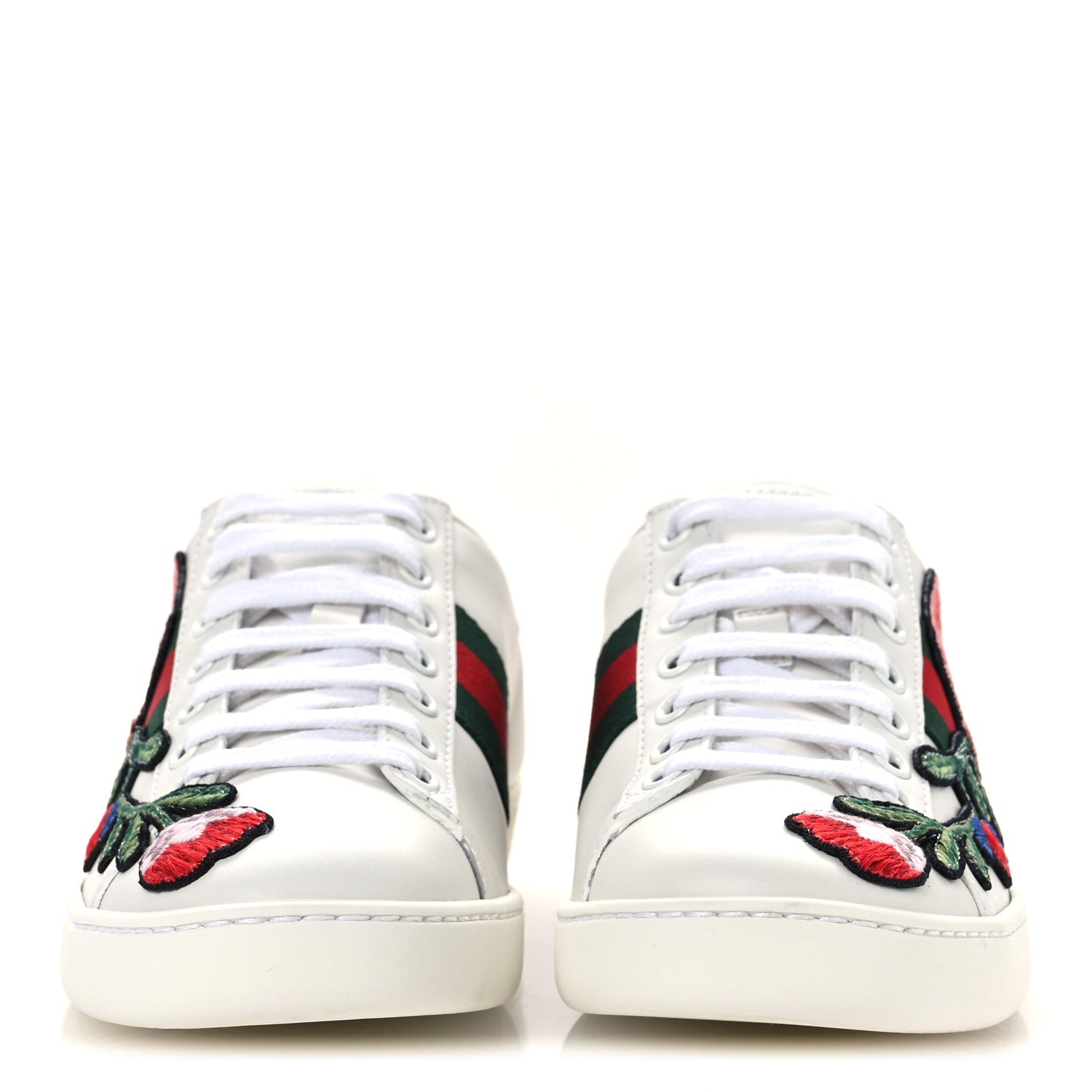 Calfskin Web Floral Embroidered Womens Ace Sneakers 35 White