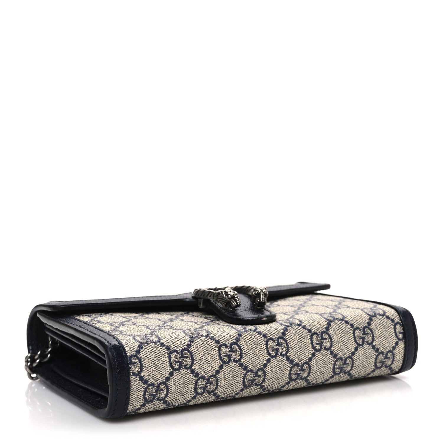 GG Supreme Monogram Textured Dollar Calfskin Mini Dionysus Chain Wallet Beige Blue