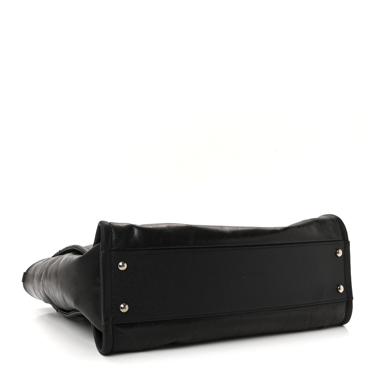 Glazed Calfskin Small Deauville Tote Black