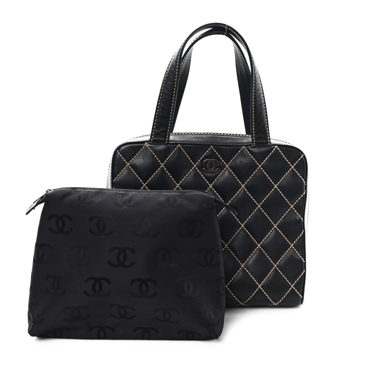 Calfskin Wild Stitch Vertical Top Handle Bag Black