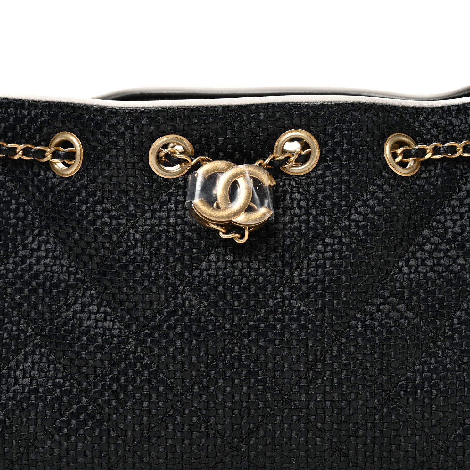 Braided Raffia Calfskin Mini Chanel 25 Handbag Black White