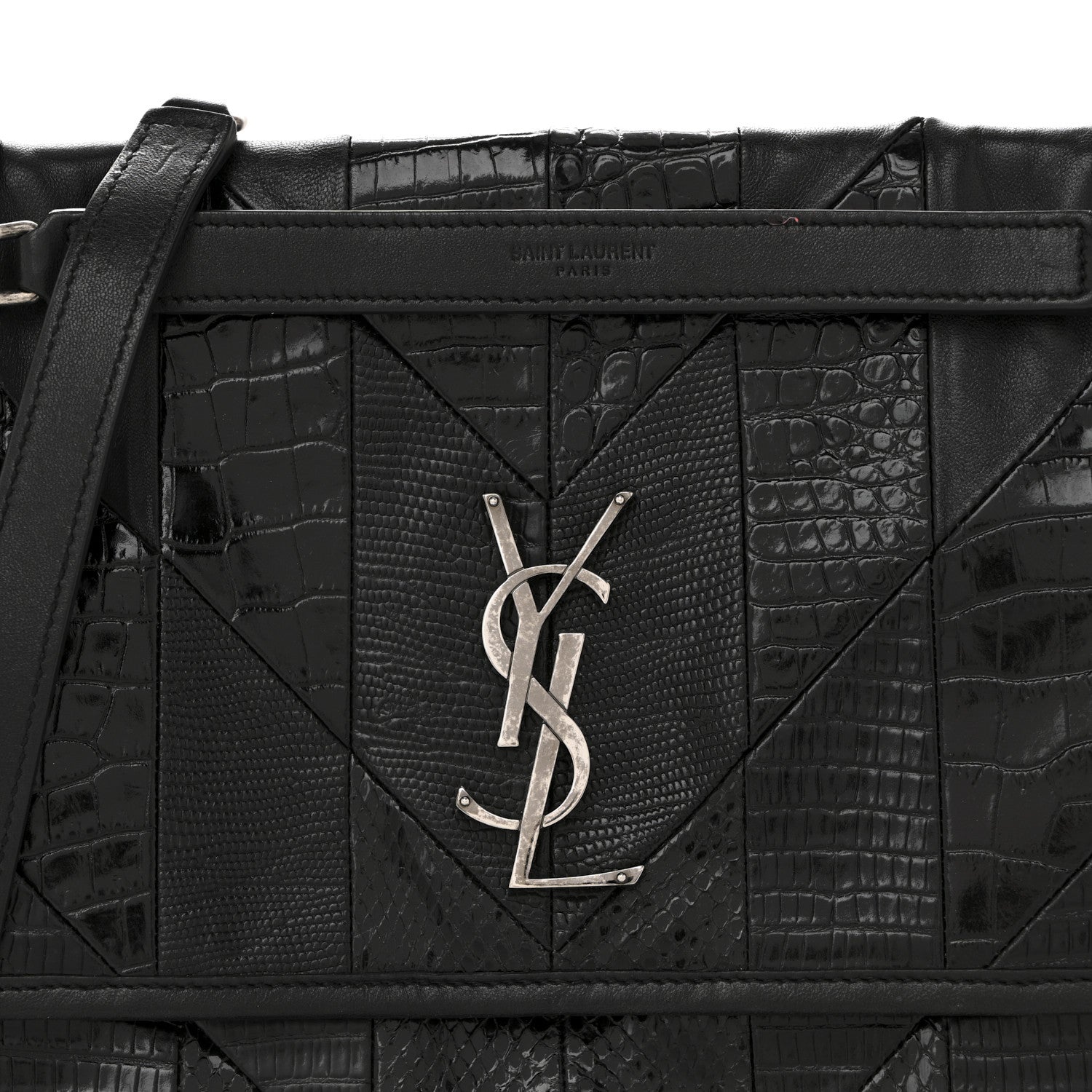 Calfskin Ayers Patchwork Monogram Medium Niki Chain Satchel Black