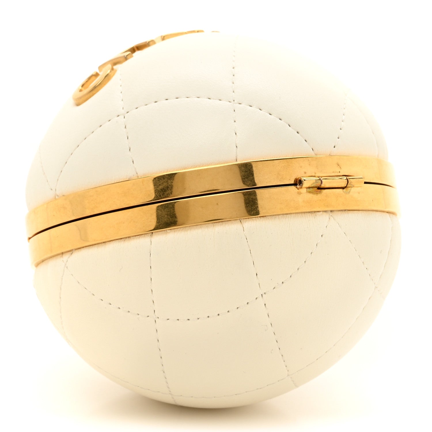 Lambskin Quilted Sphere Minaudiere Chain Clutch White