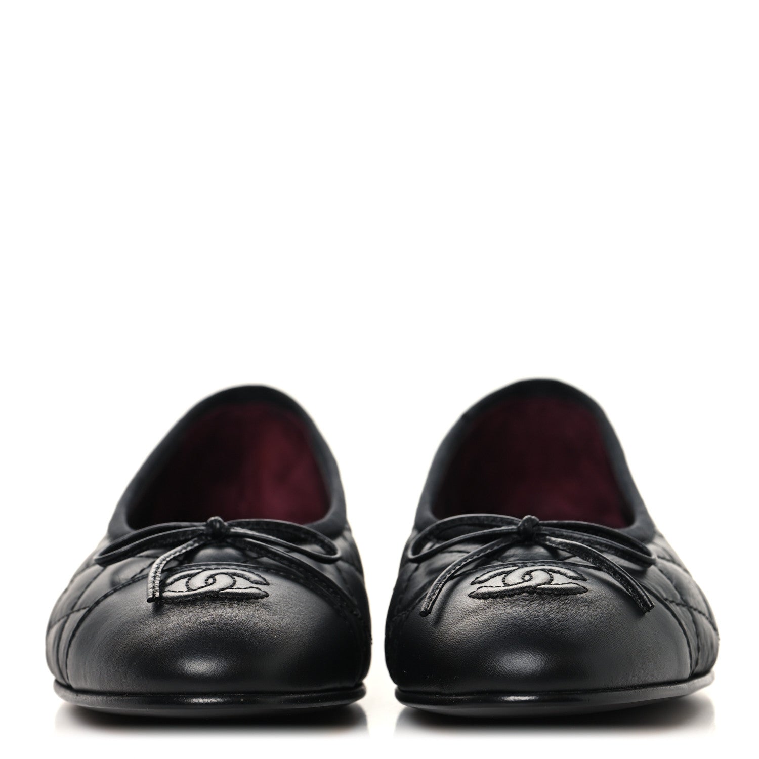 Aged Calfskin Quilted CC Cap Toe Ballerina Flats 38.5 Black