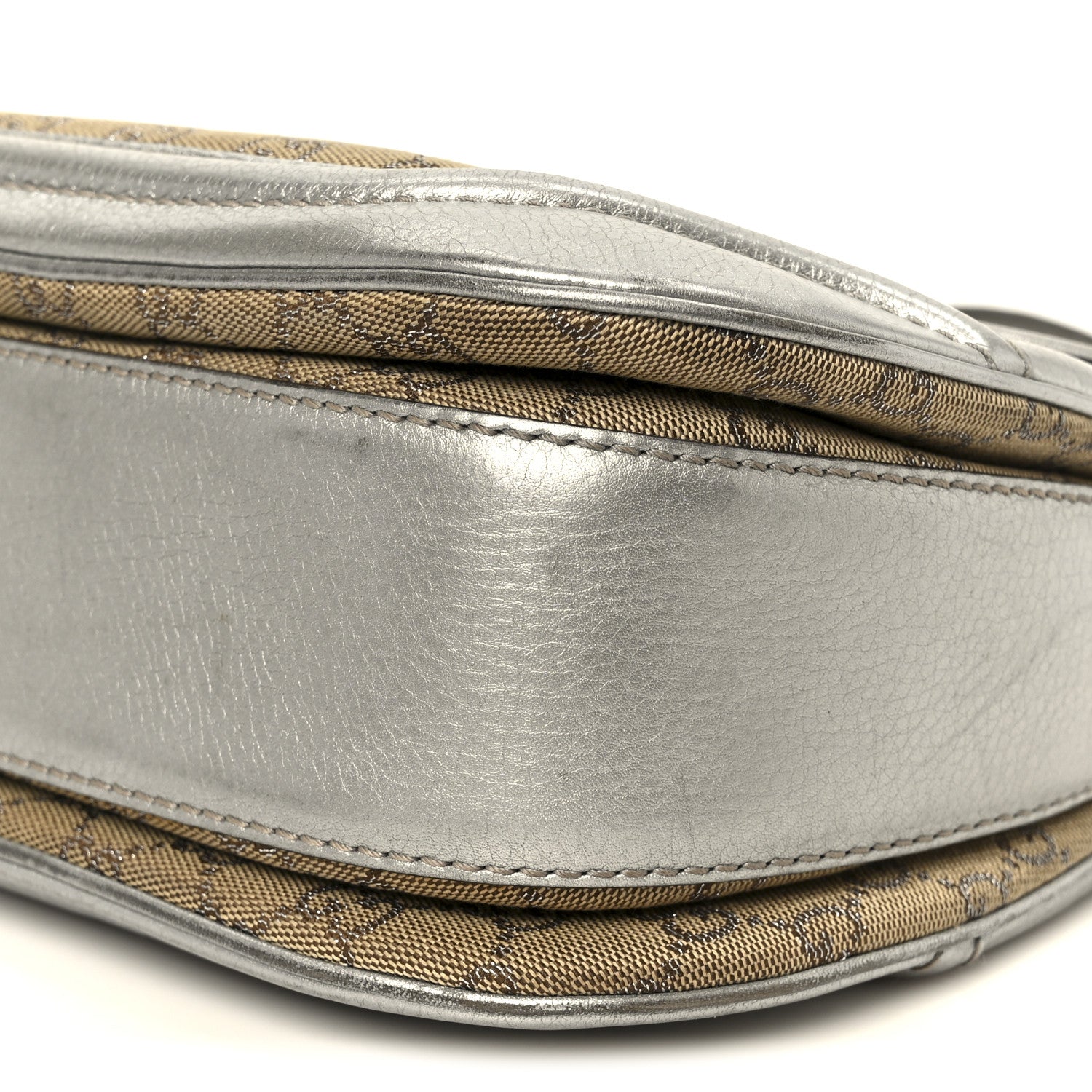 Monogram Metallic Calfskin Medium New Bamboo Top Handle Bag Silver Beige