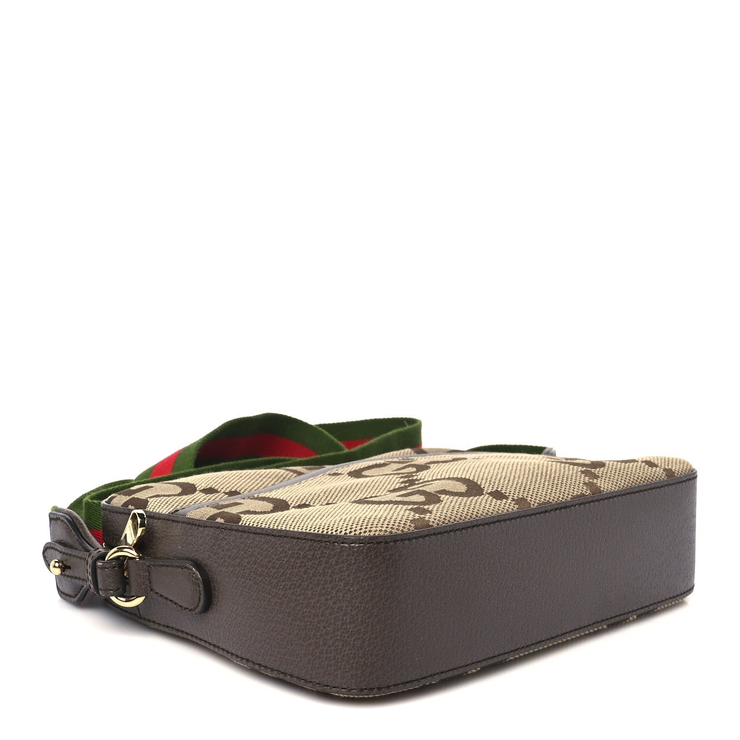 Monogram Jumbo GG Textured Dollar Calfskin Web Messenger Shoulder Bag Camel Ebony New Acero