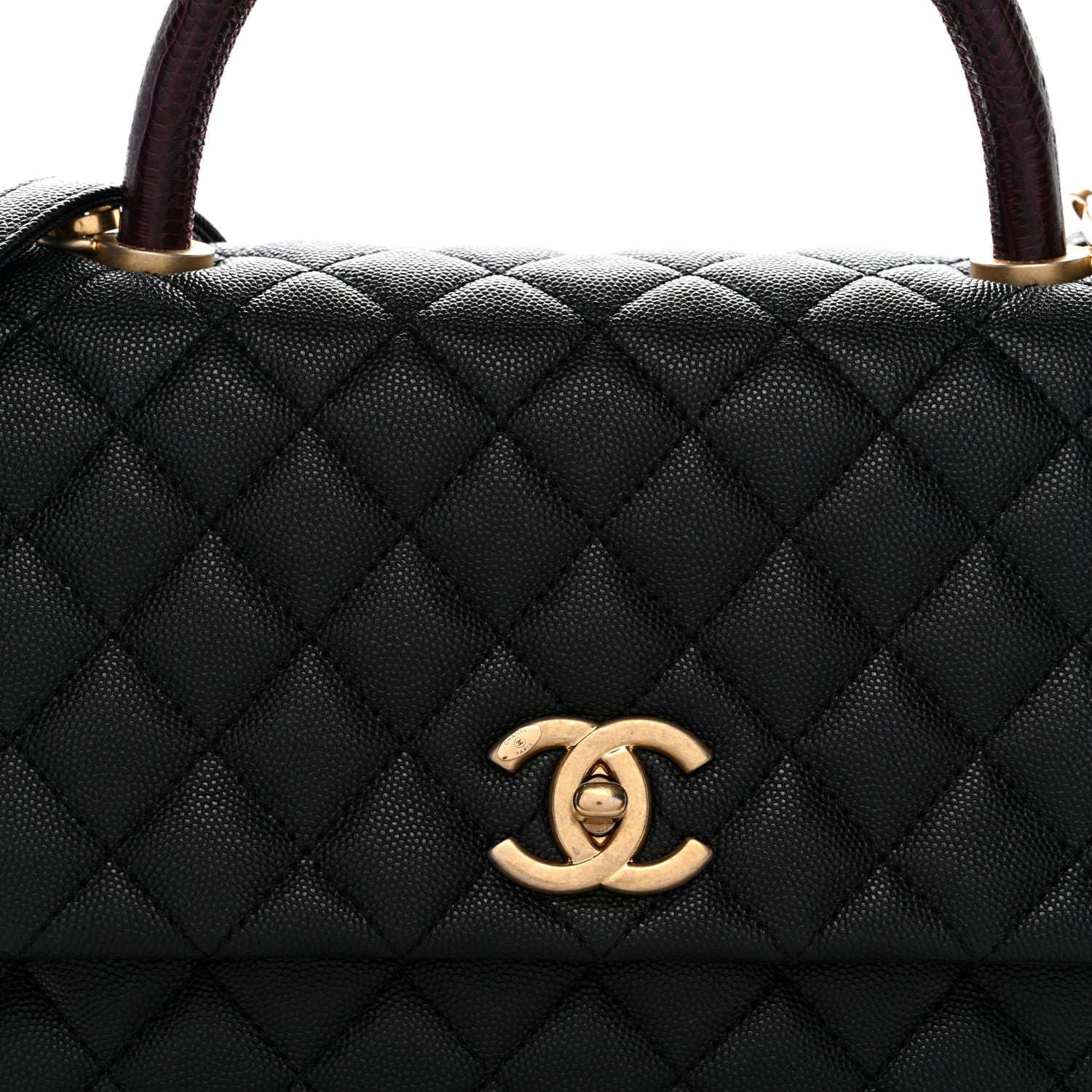 Caviar Lizard Quilted Small Coco Handle Flap Black