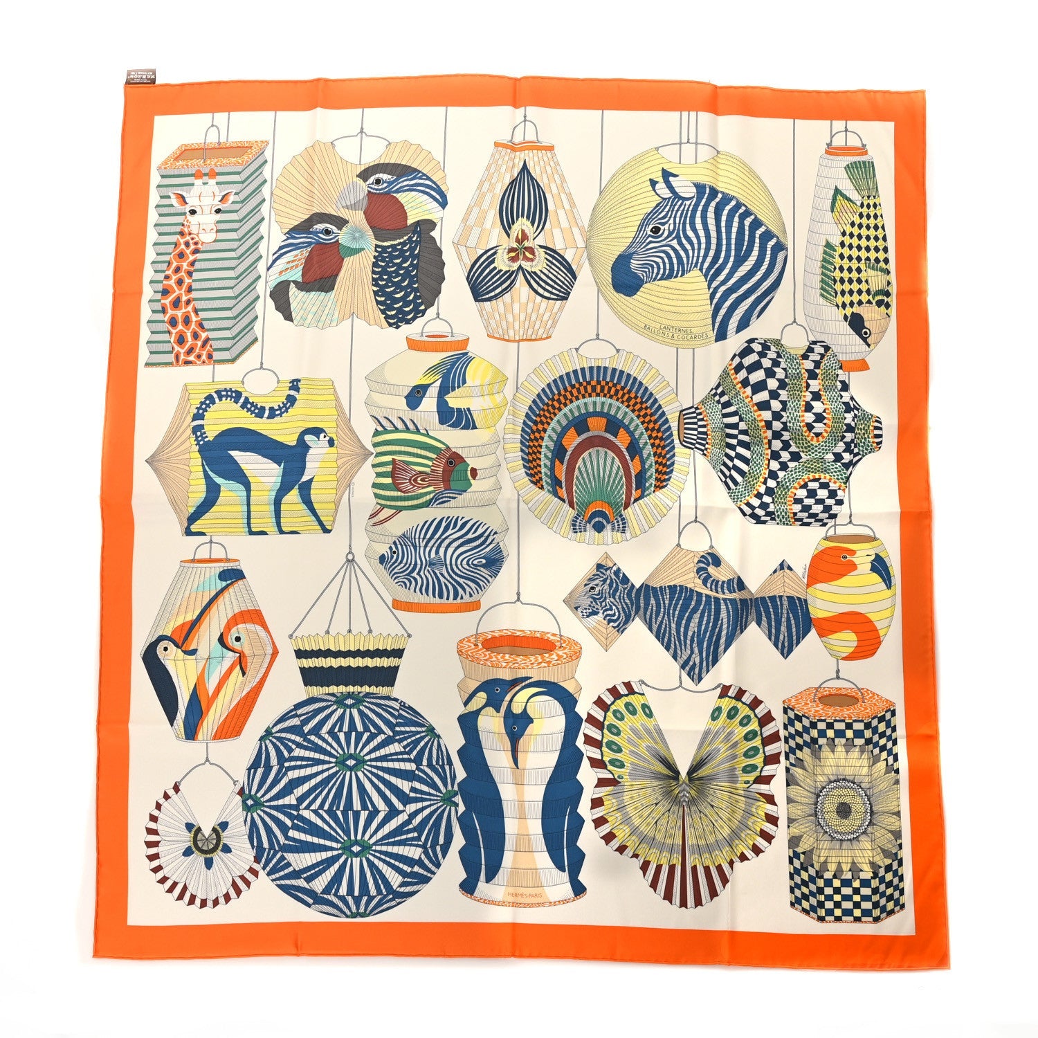 Silk Lanternes Ballons et Cocardes Scarf 90 Orange Creme Vert