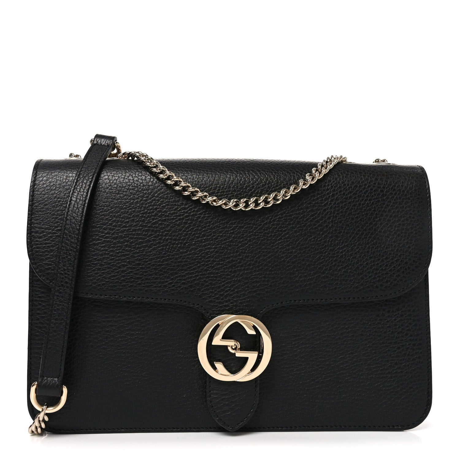 Dollar Calfskin Interlocking G Shoulder Bag Black