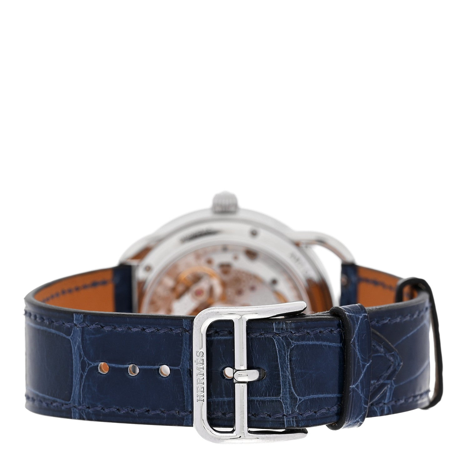 Stainless Steel Alligator Diamond Bezel Blue Mother of Pearl 38mm Arceau Petite Lune Automatic Watch Bleu Saphir
