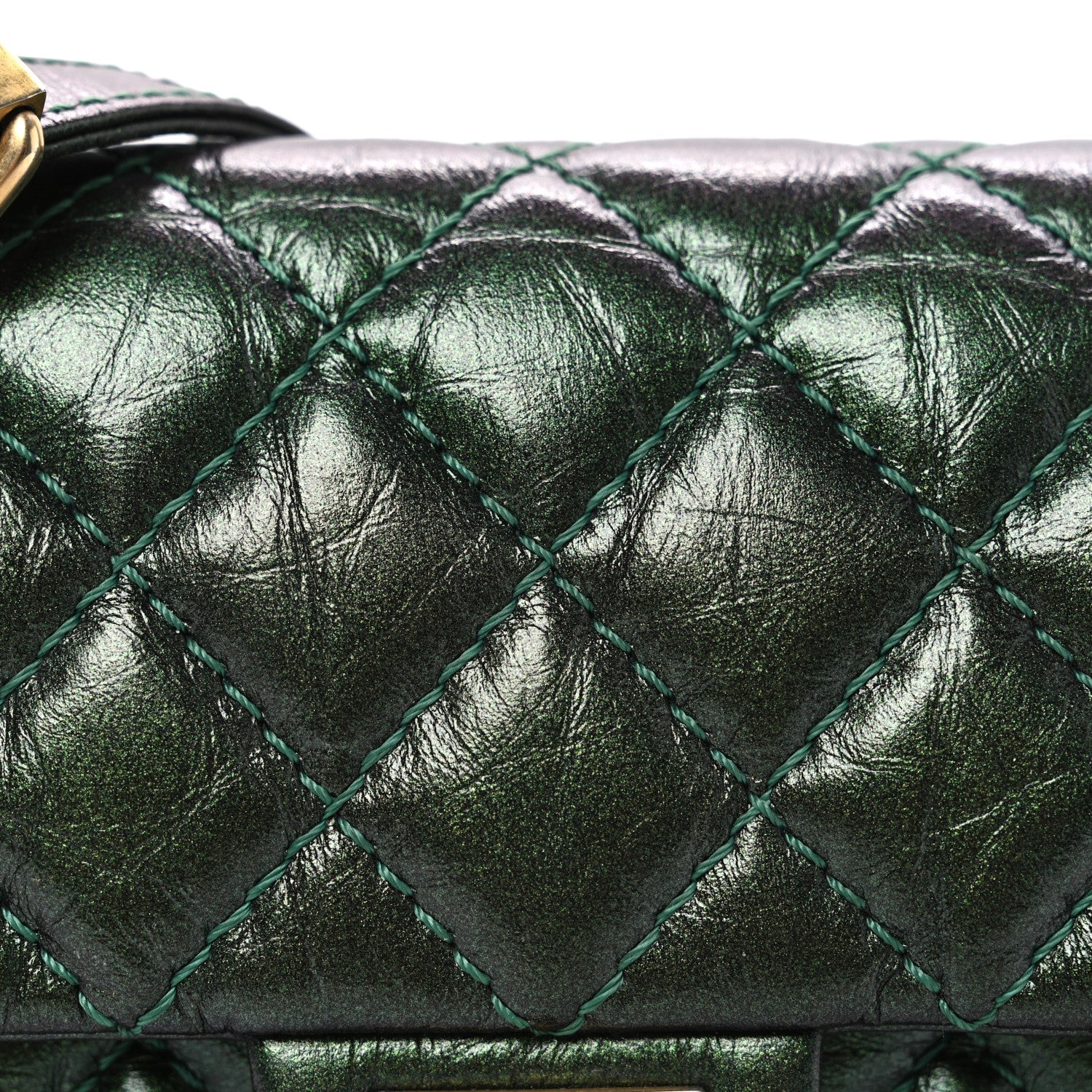 Metallic Aged Calfskin Quilted 2.55 Reissue Flap Belt Bag Clutch Green