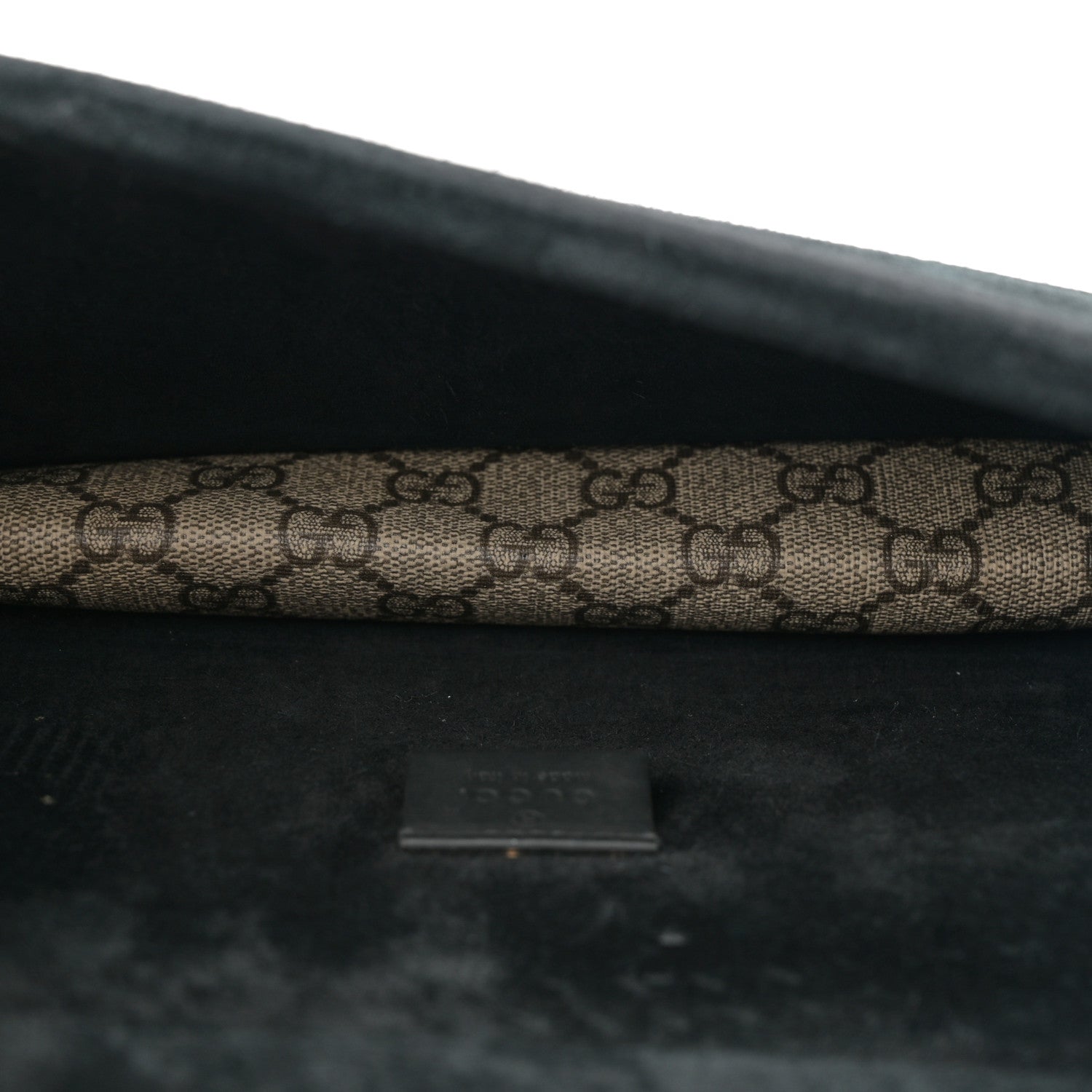 GG Supreme Monogram Suede Crystal Small Dionysus Shoulder Bag Beige Ebony Black