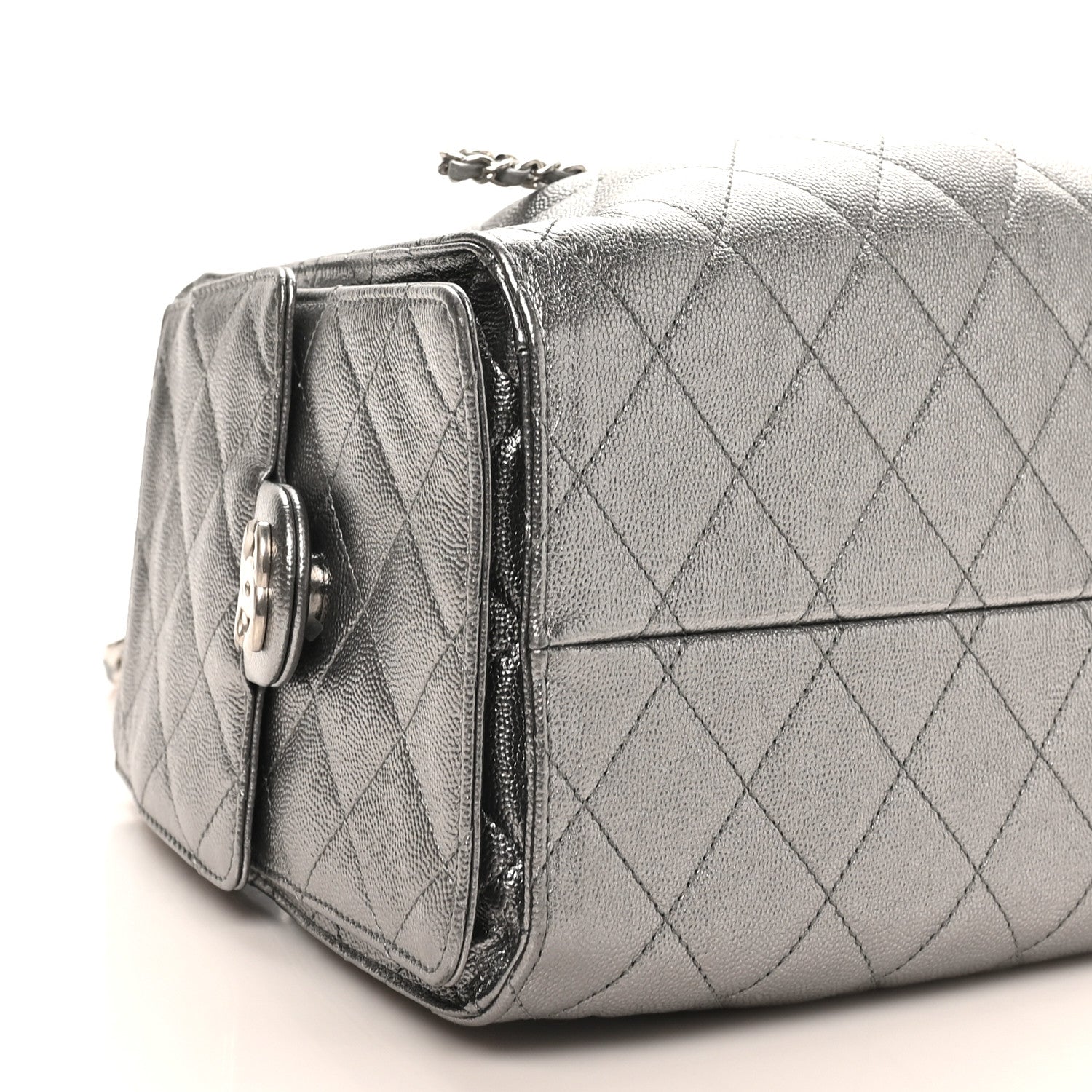 Metallic Caviar Quilted Small Chanel 25 Handbag Silver