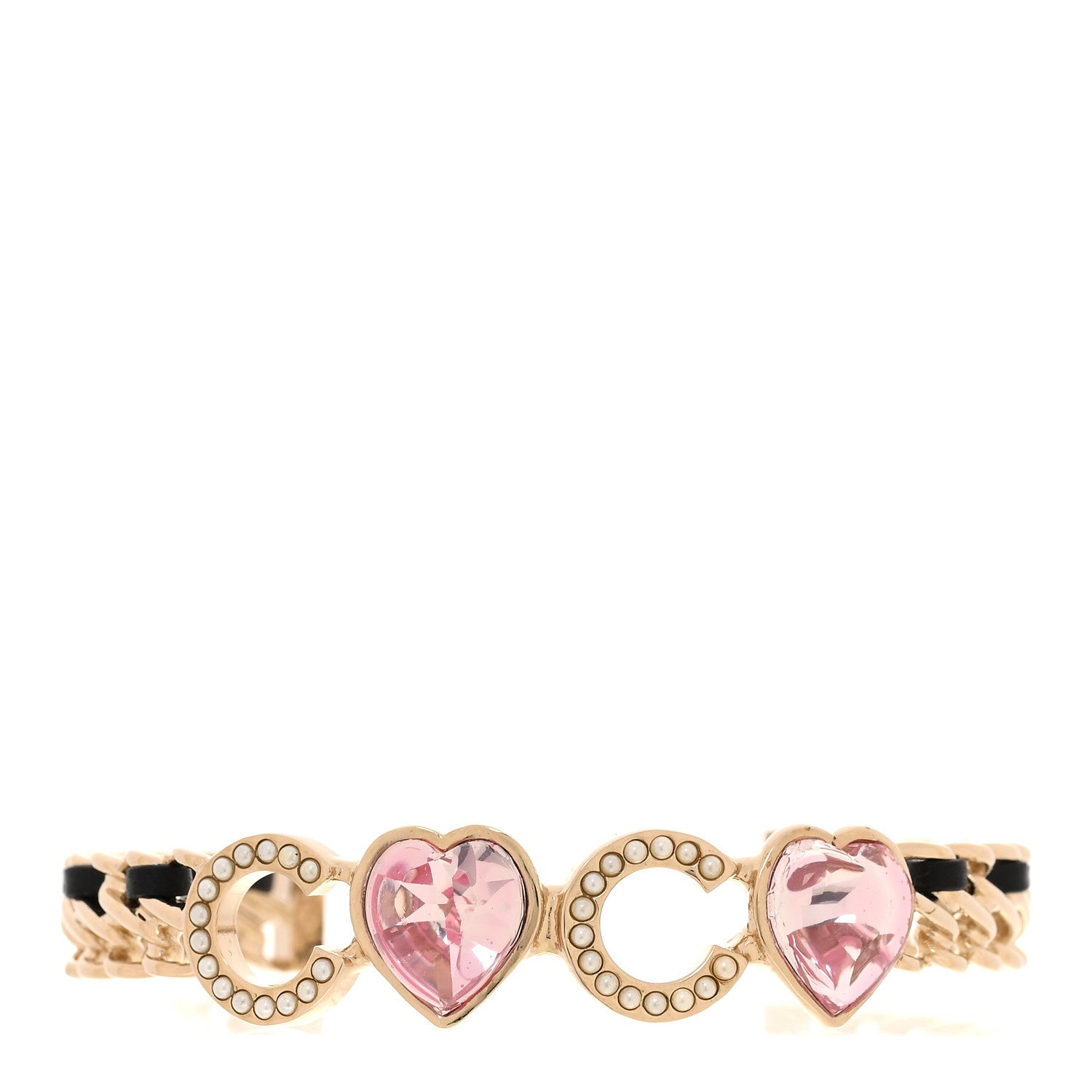 Crystal Pearl Coco Heart Chain Cuff Bracelet M Pink