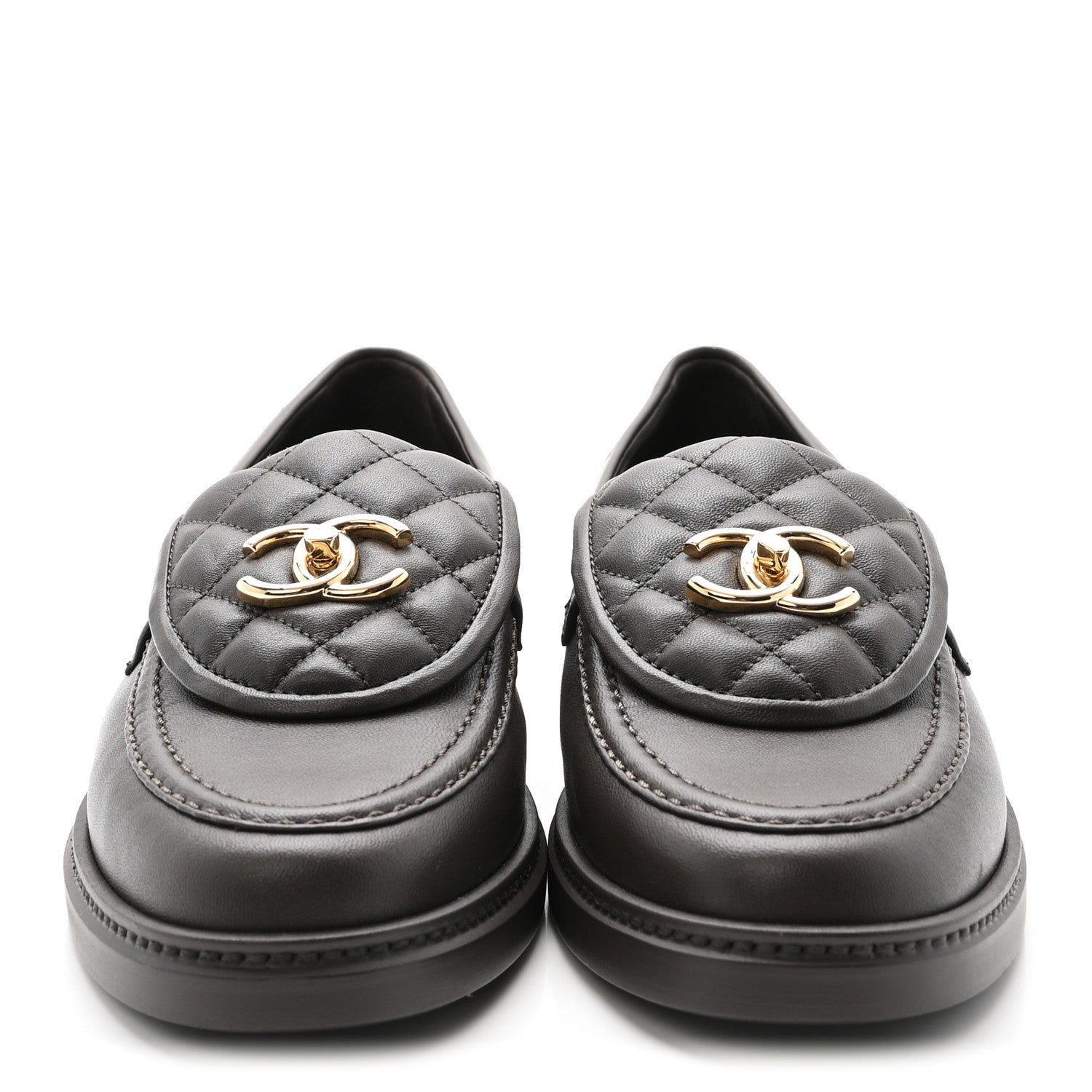 Lambskin Quilted CC Turnlock Loafers 39.5 Dark Brown