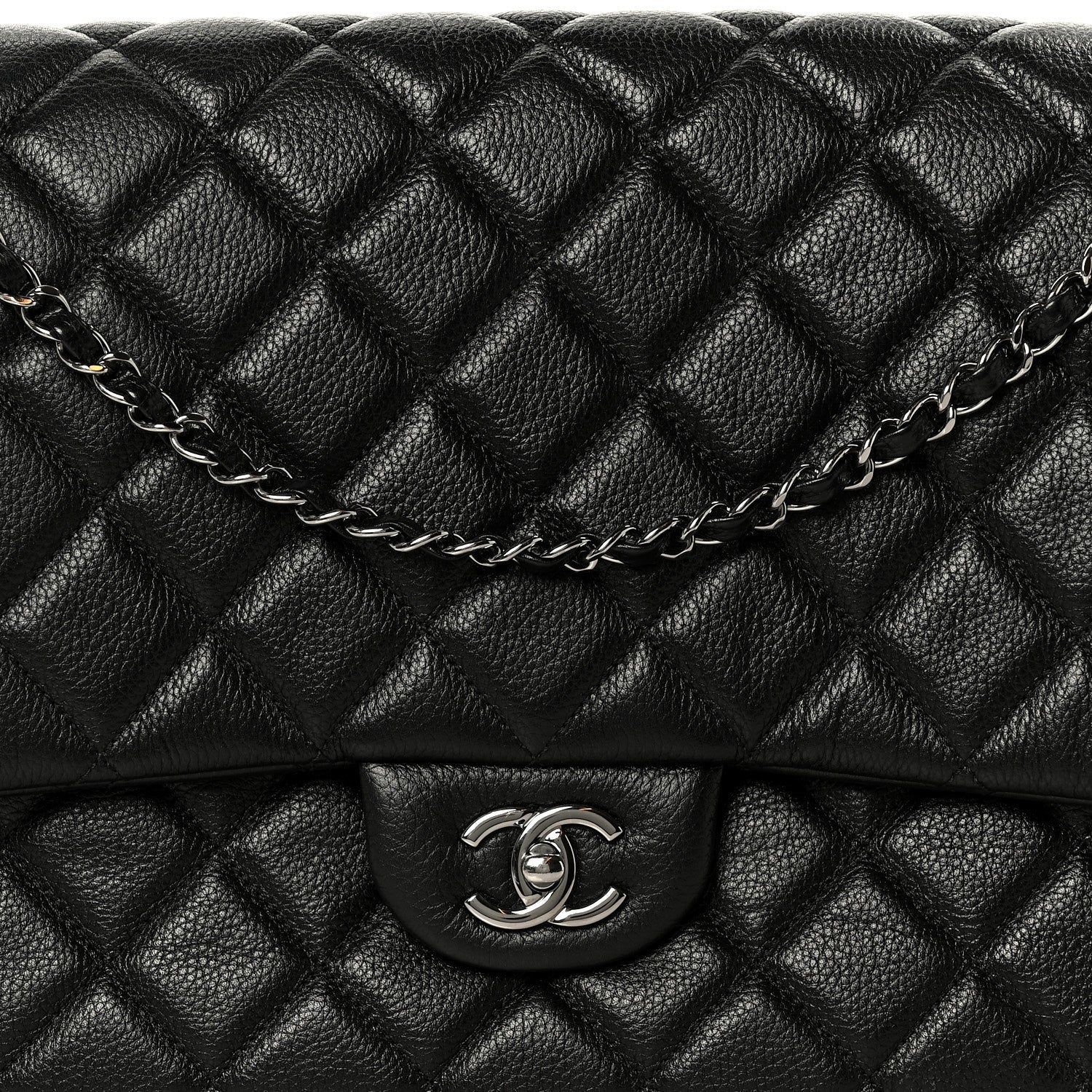 Calfskin Quilted XXL Travel Flap Bag Black