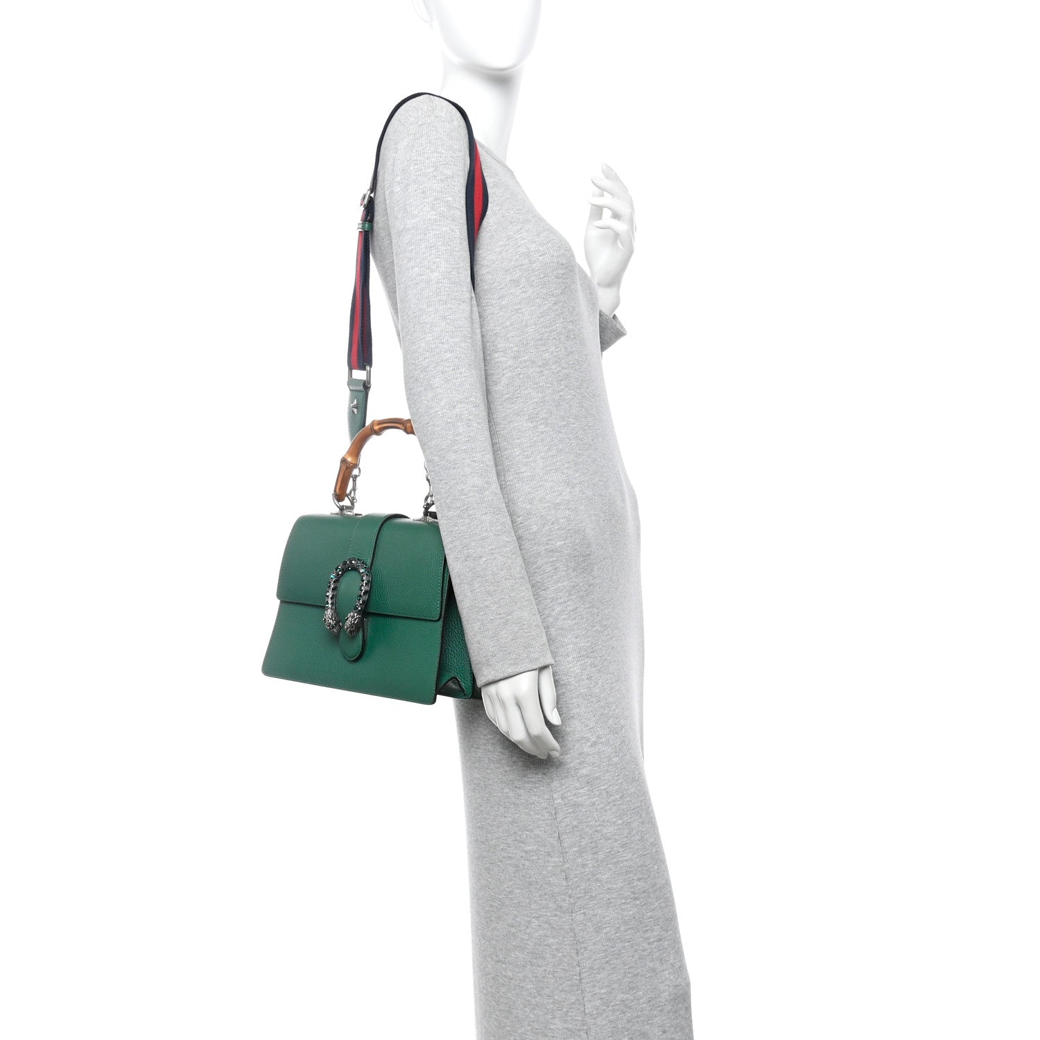 Dollar Calfskin Crystal Web Medium Dionysus Bamboo Top Handle Bag Emerald