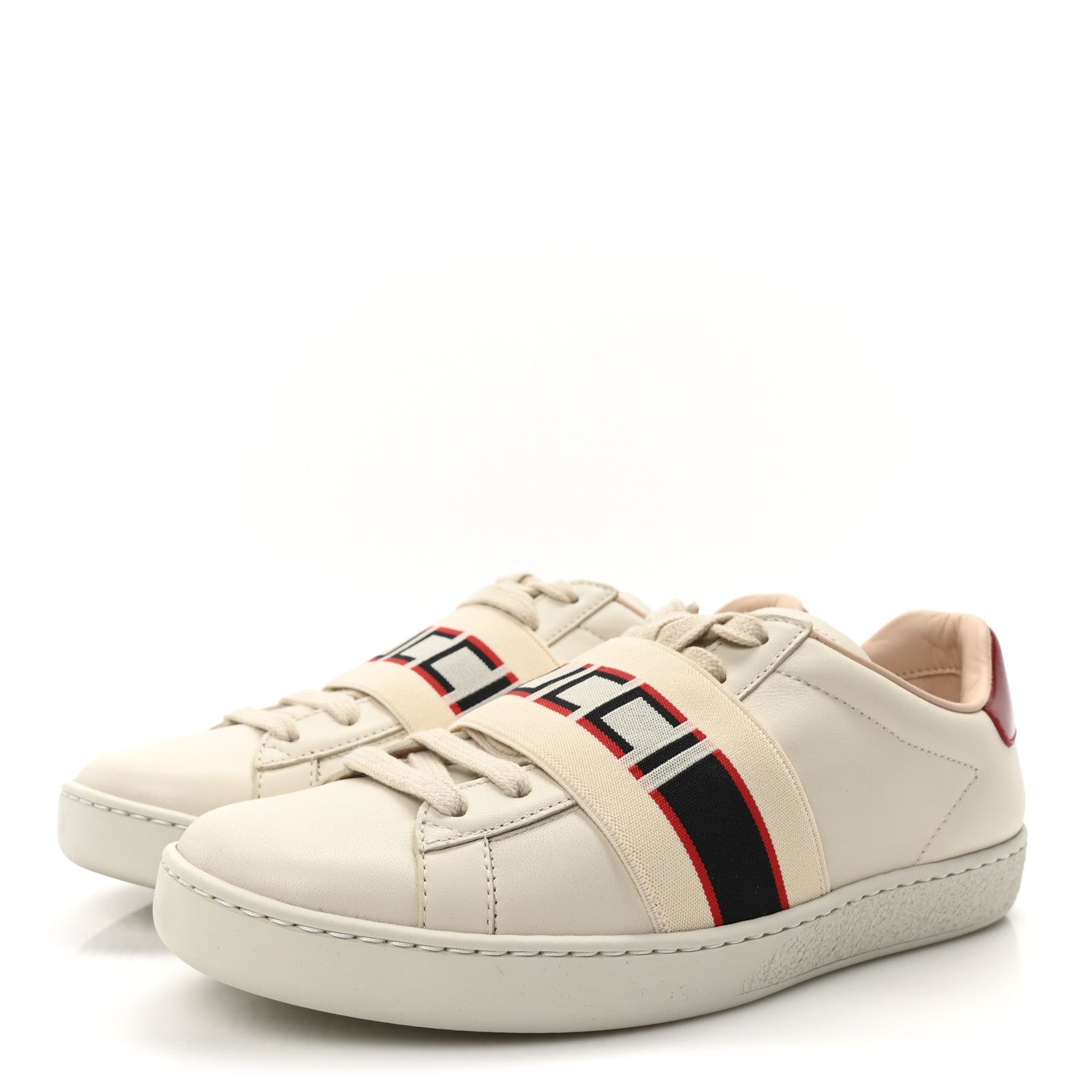 Calfskin Stripe Womens New Ace Sneakers 35 New Mystic White Ecru Red Flame