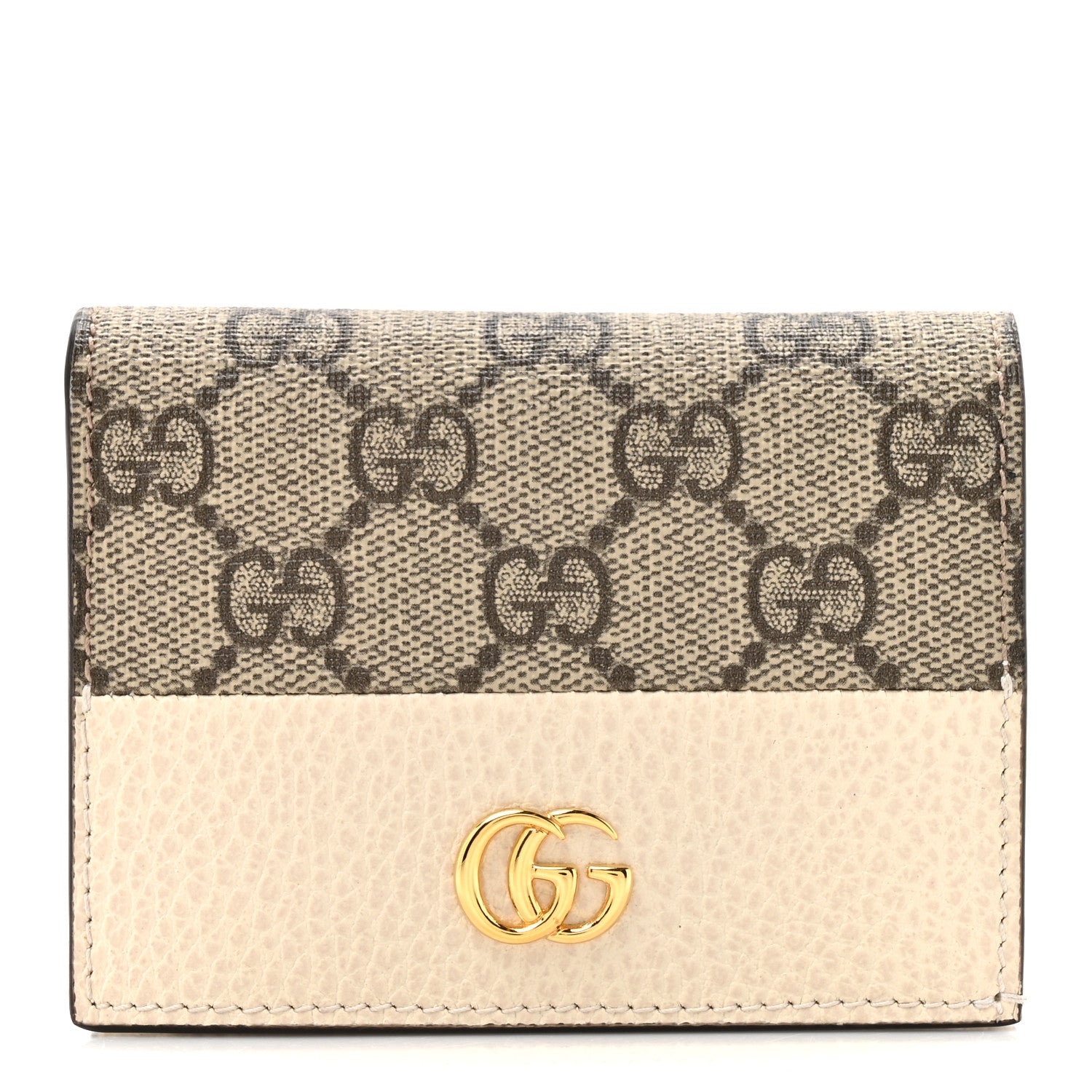 Dollar Calfskin GG Supreme Monogram GG Marmont Card Case Mystic White Beige Ebony