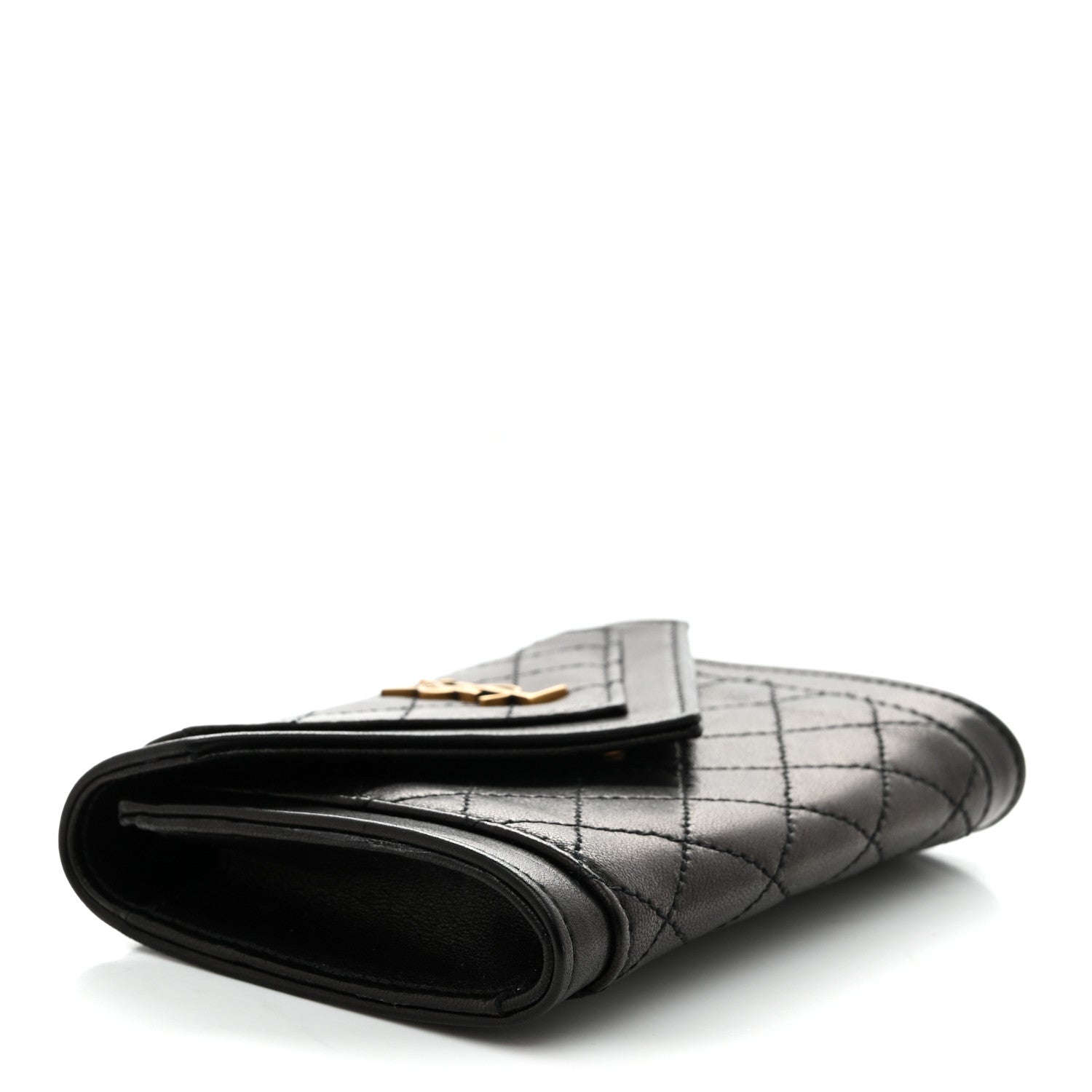 Lambskin Quilted Monogram Gaby Small Envelope Wallet Black