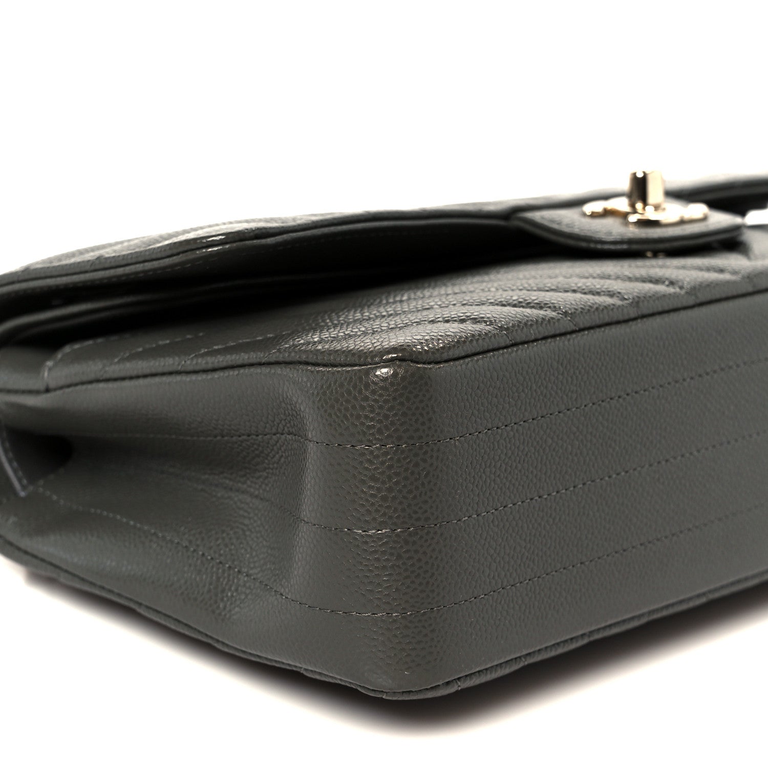 Caviar Chevron Quilted Medium Double Flap Dark Grey