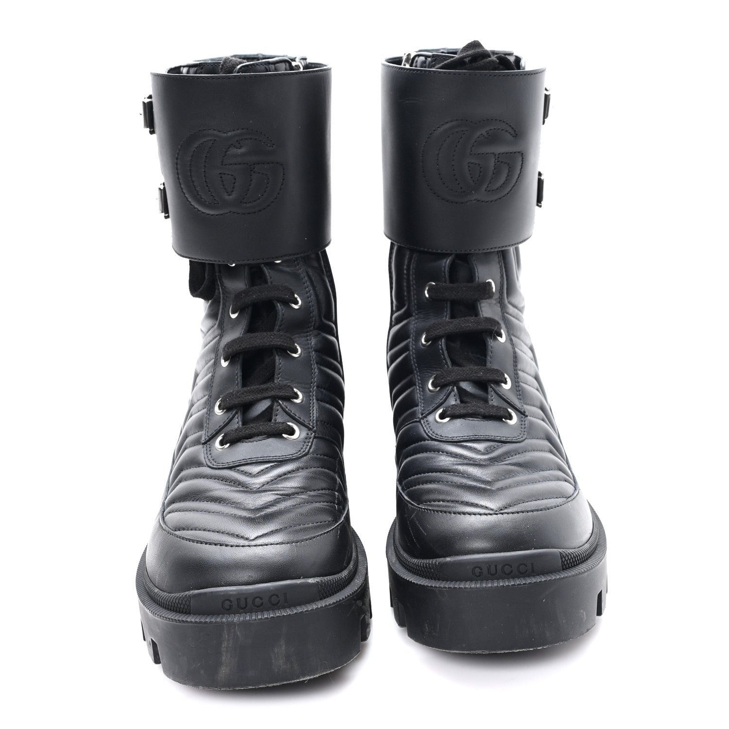 Nappa Frances GG Matelasse Platform Combat Boots 39 Black