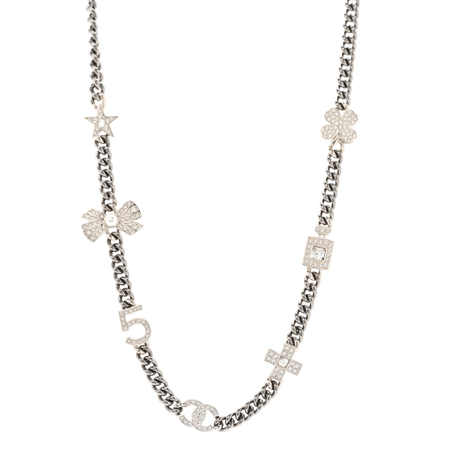Ruthenium Crystal Chain CC Lucky Charms Choker Silver