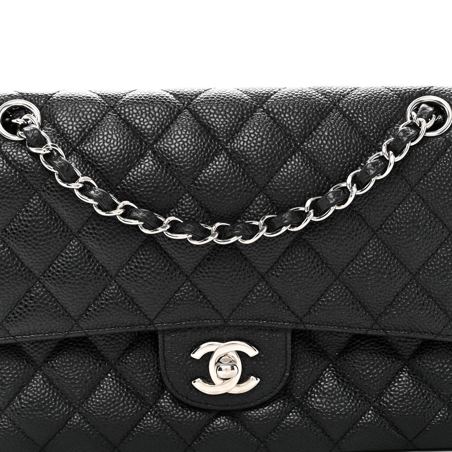 Caviar Quilted Medium Double Flap Black