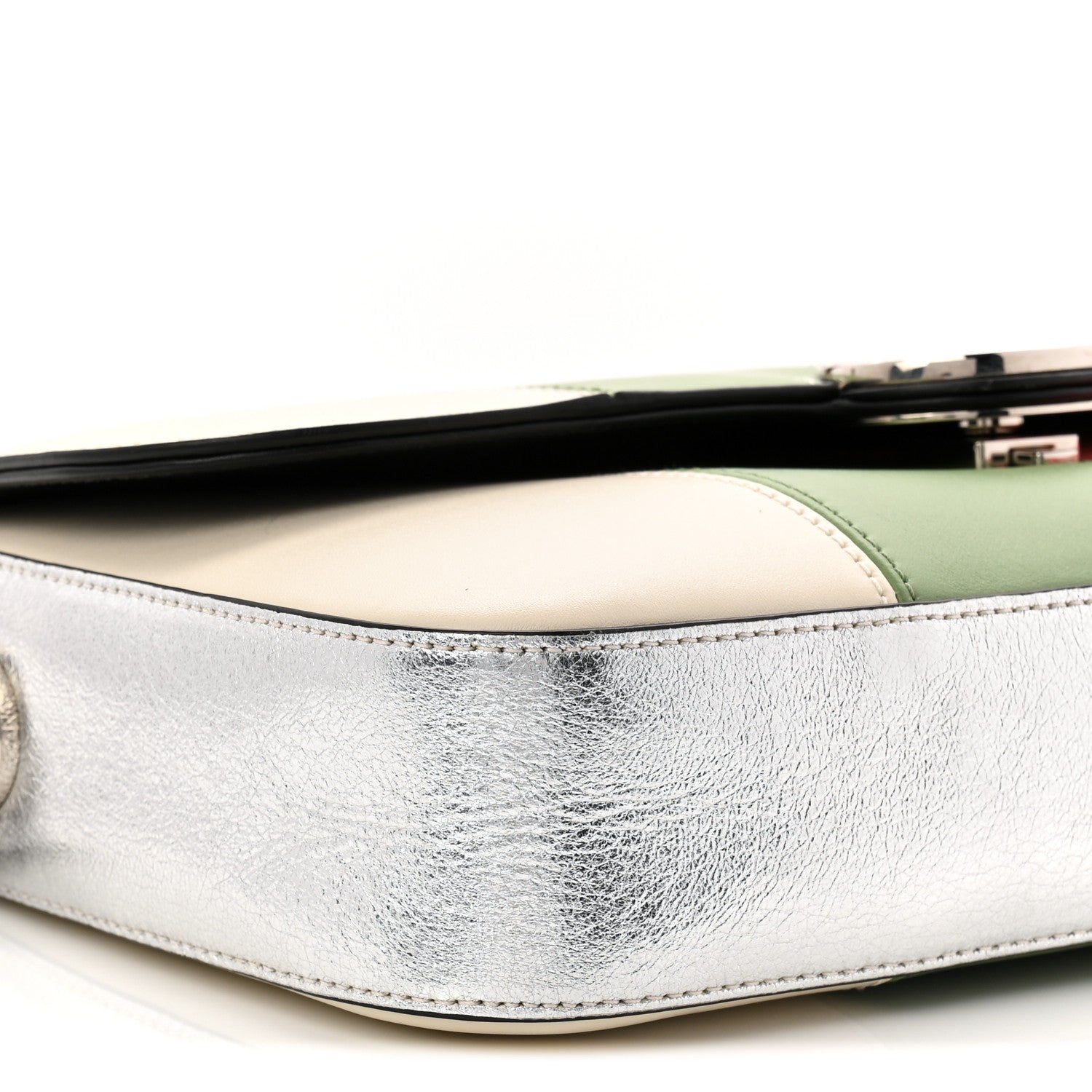 Senna Calfskin Petite GG Top Handle Shoulder Bag Mystic White Silver Multicolor