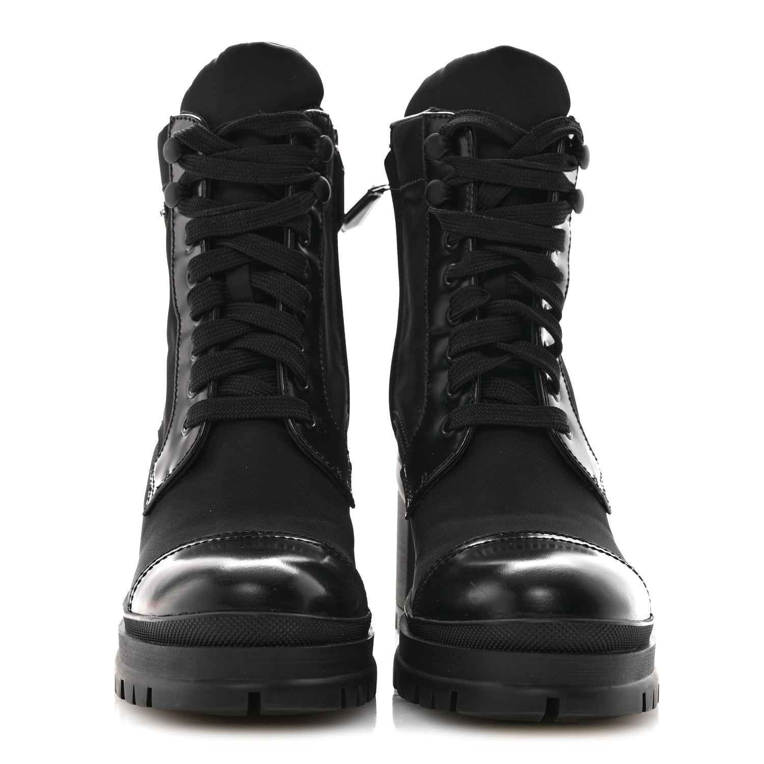 Spazzolato Re-Nylon Metal Triangle Logo Lace Up 85mm Ankle Boots 39 Black