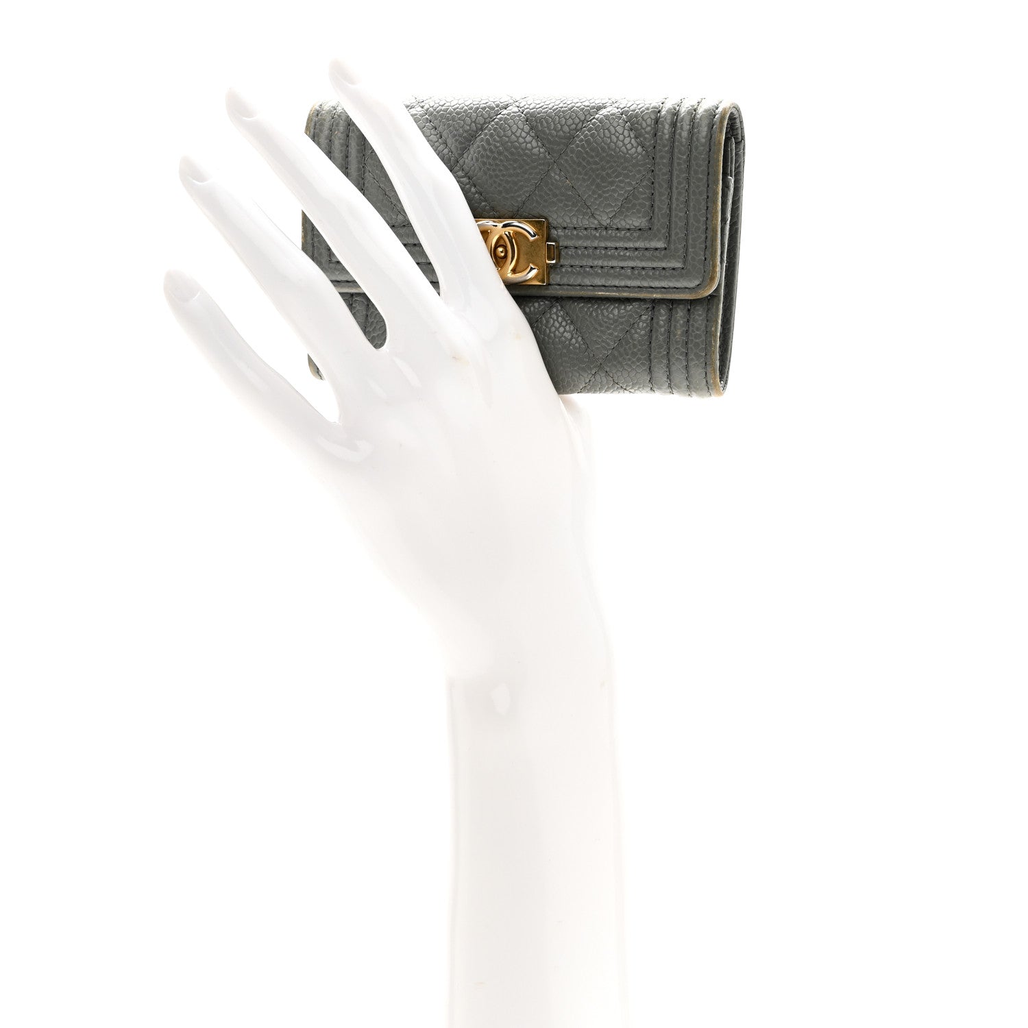 Caviar Quilted Boy Flap Card Holder Grey