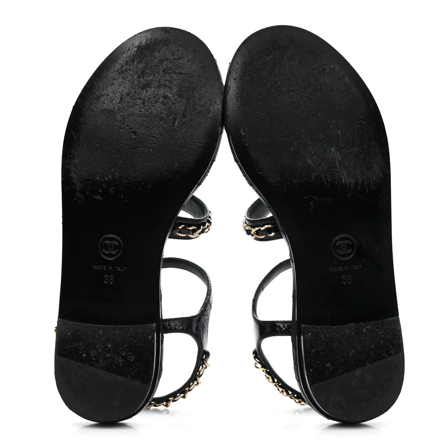Crumpled Calfskin Chain Sandals 38 Black