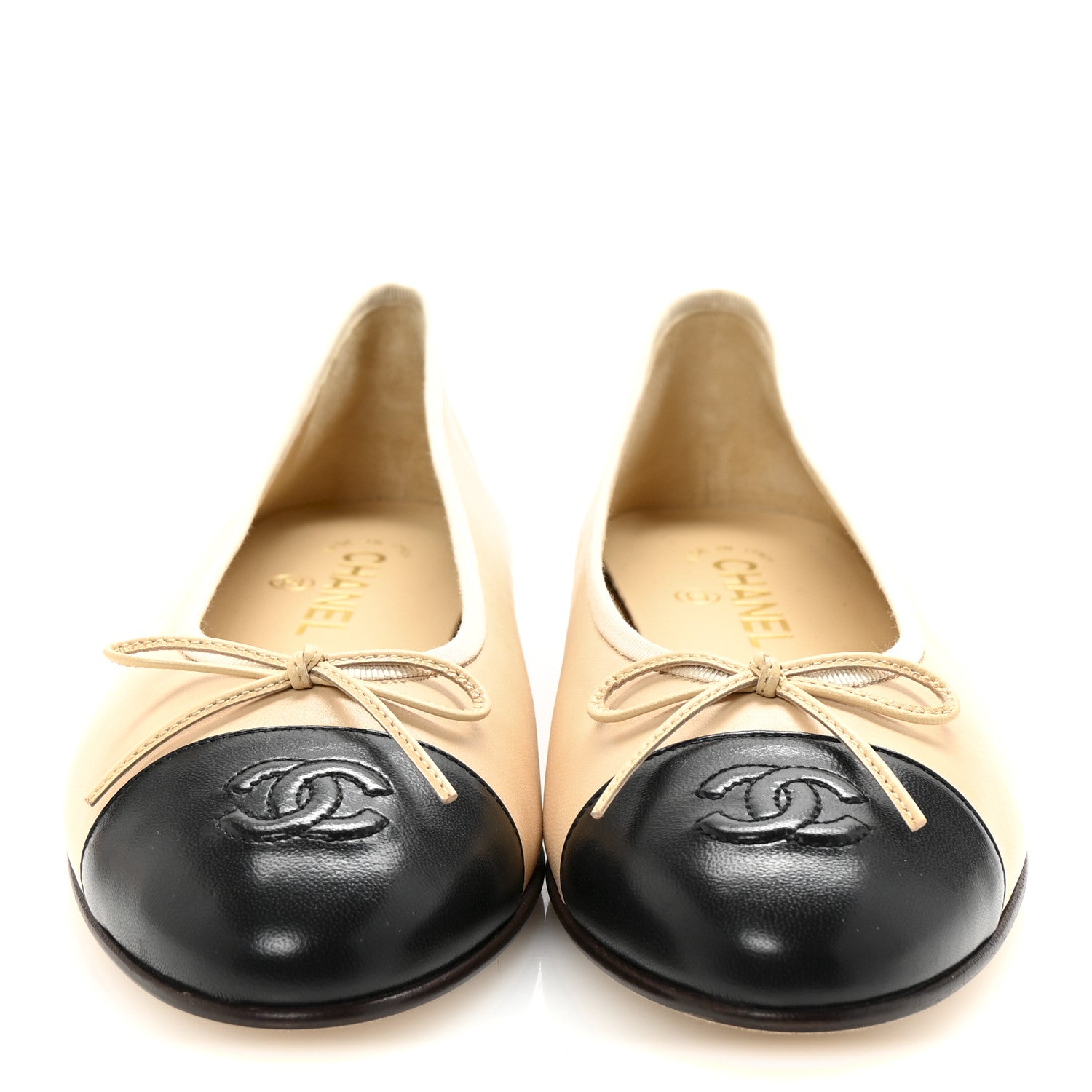 Lambskin Cap Toe CC Ballerina Flats 39.5 Beige Black