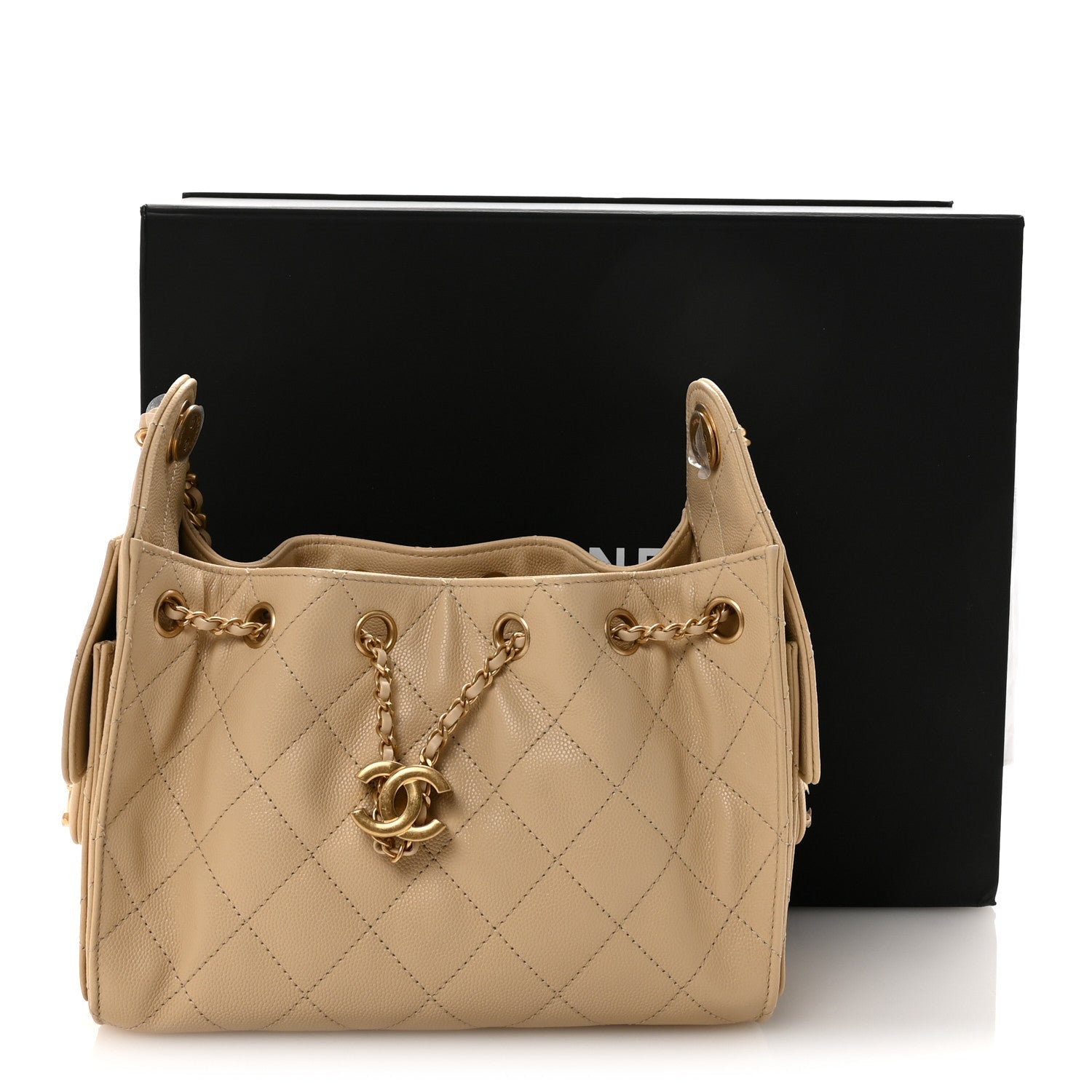 Caviar Quilted Mini Chanel 25 Handbag Beige