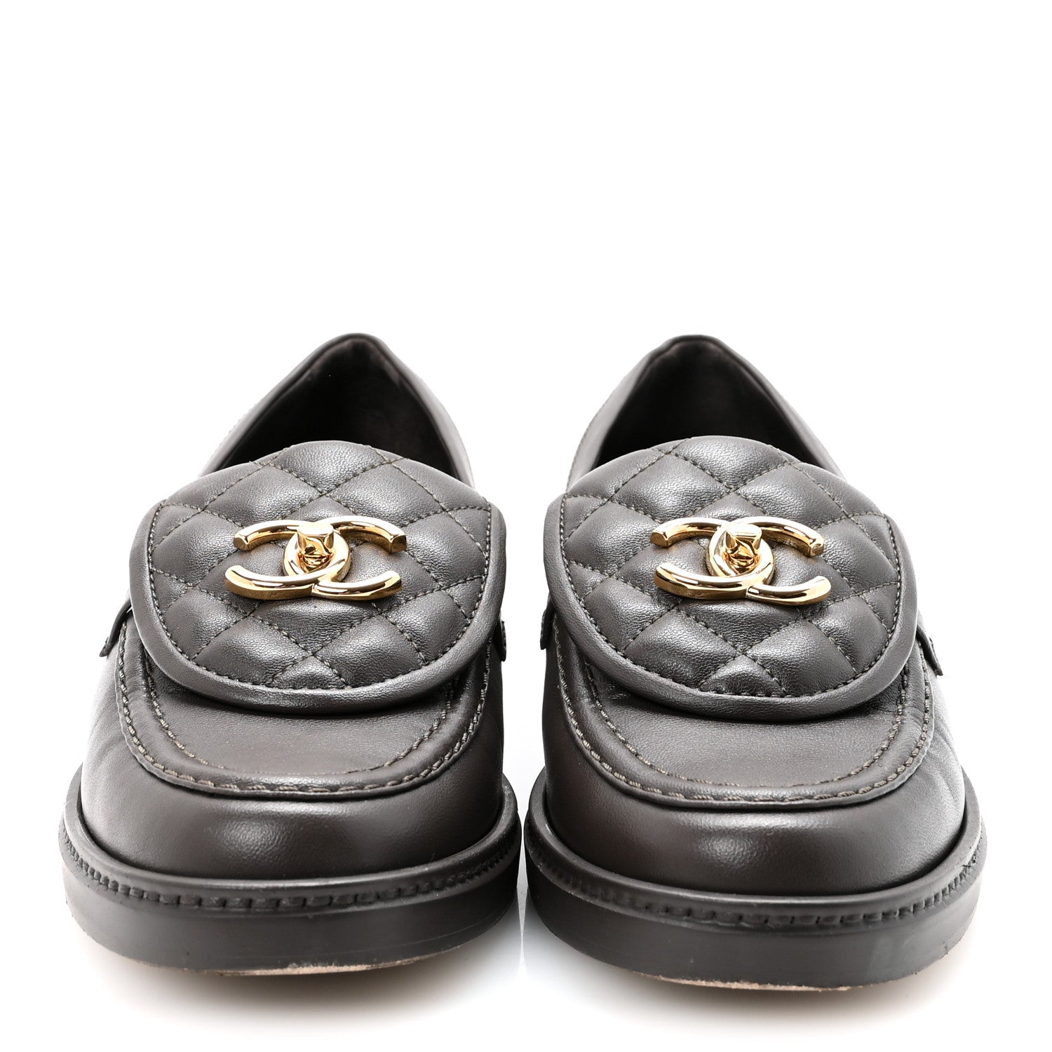 Lambskin Quilted CC Turnlock Loafers 36 Dark Brown